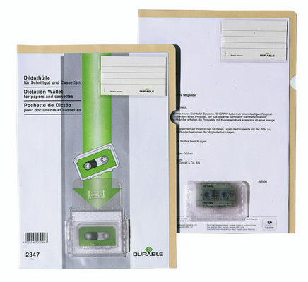 Durable Diktathülle 234716, für A4, Beschriftungsfenster 90×57 mm – Kunststoff – Beige, Transparent