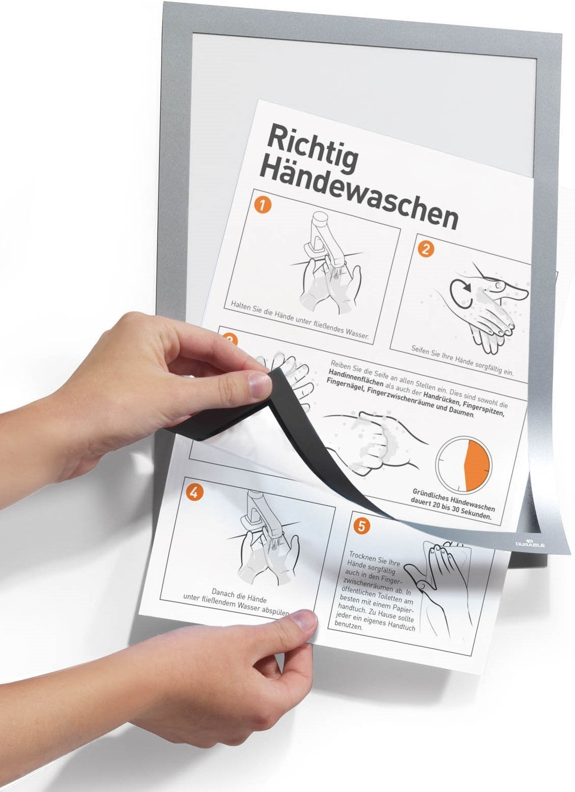 Durable DURAFRAME Selbstklebender Info-Rahmen – DIN A4 – Silber – 1er Pack
