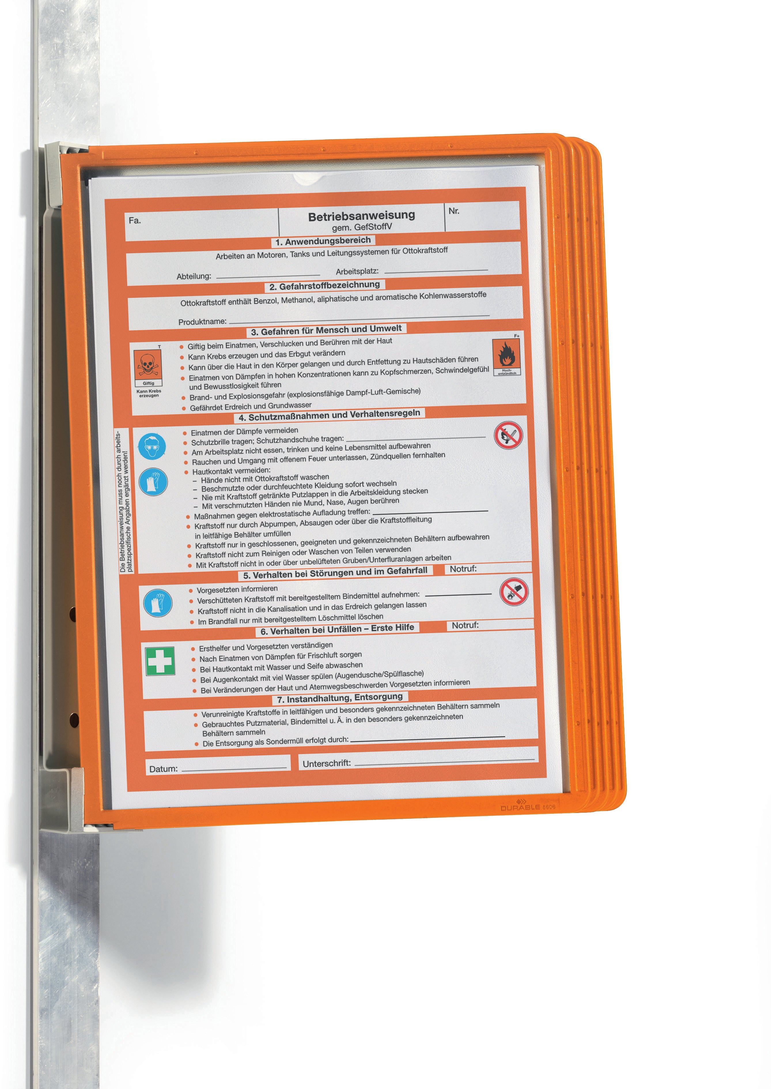 Durable Wandsichttafel-Set VARIO MAGNET WALL – für A4 – 5 Tafeln – magnetisch – orange – Metall