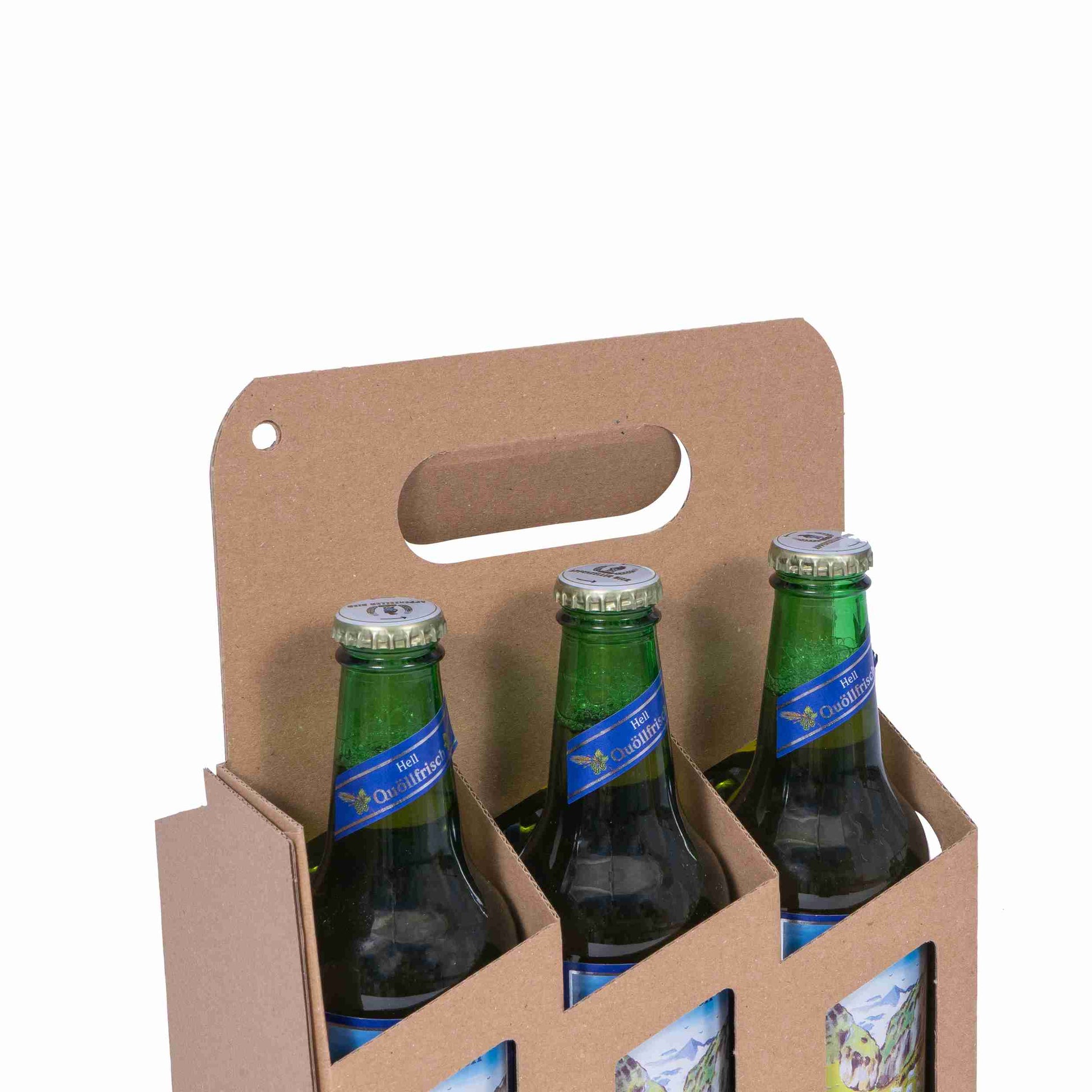 Model Präsentkarton braun – Innenmass 189 × 155 × 127 mm – mit Tragegriff – für 6 Flaschen – 1 Stk., ab 200 Stk.