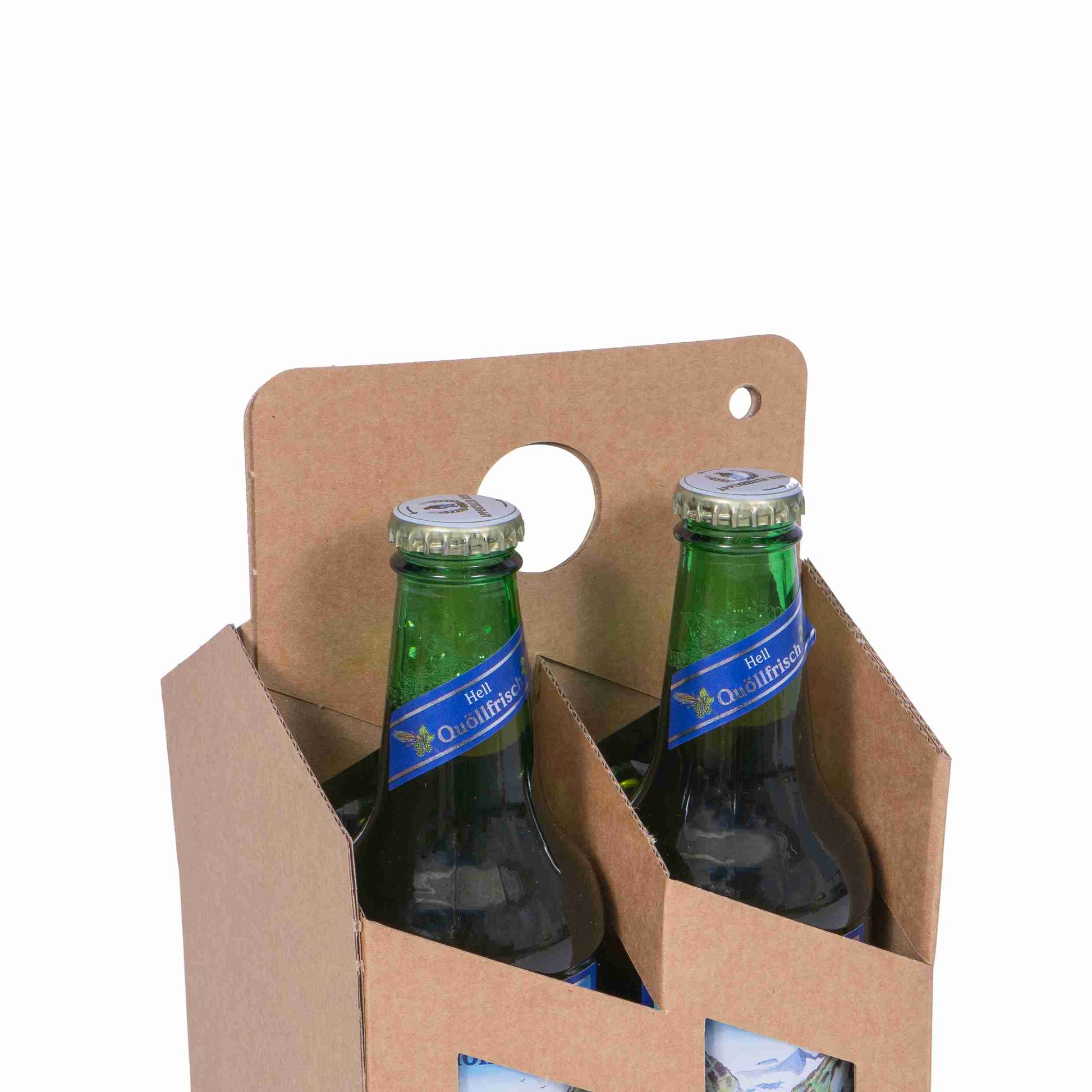 Präsentkarton braun – Innenmass 126 × 155 × 126 mm – für 4 × 0,33 l Flaschen – 1 Stk., ab 200 Stk.