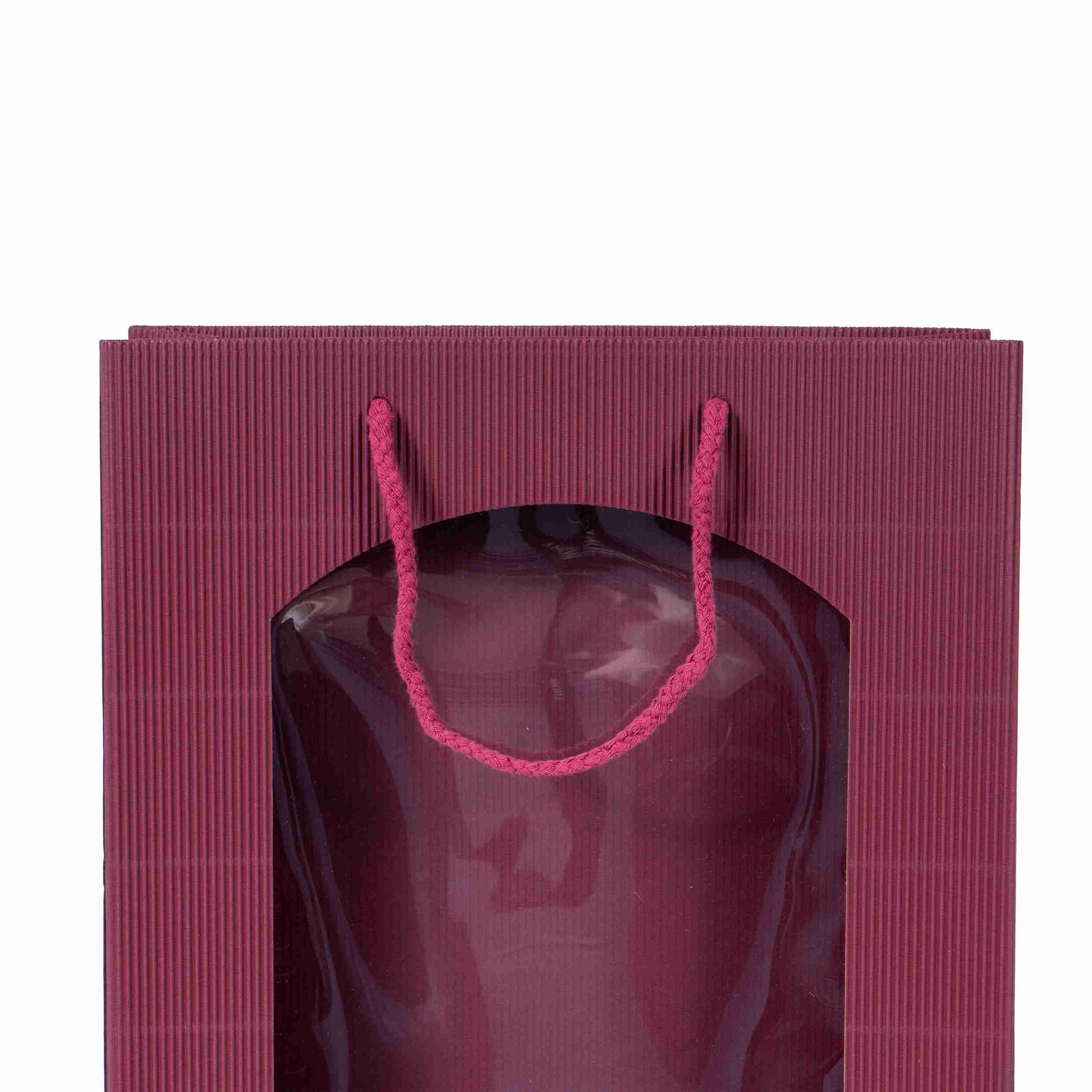 Model Geschenktasche offene Welle mit Sichtfenster bordeaux – 170 × 360 × 85 mm – 1 Stk., ab 50 Stk.