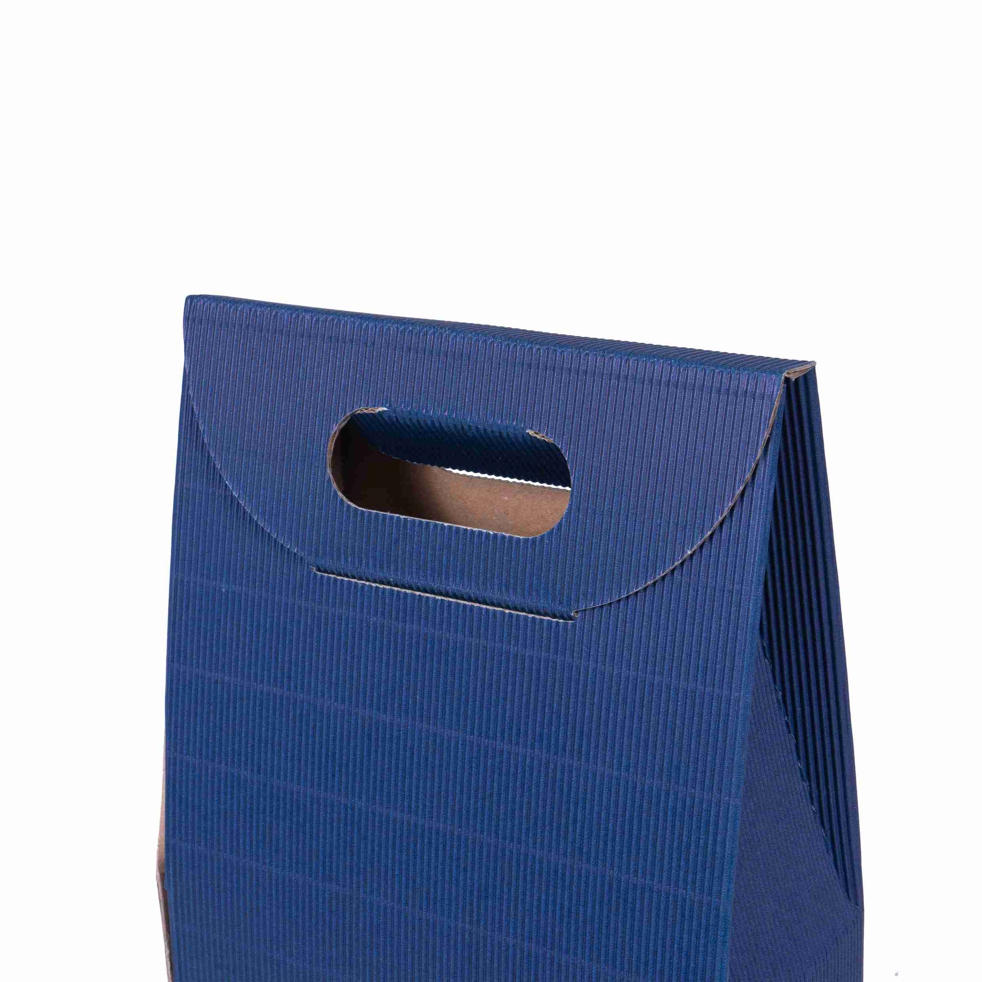 Weinpräsentkarton Wellpappe blau – Innenmass 180 × 385 × 90 mm – mit Tragegriff – für 2 Flaschen – 1 Stk., ab 200 Stk.