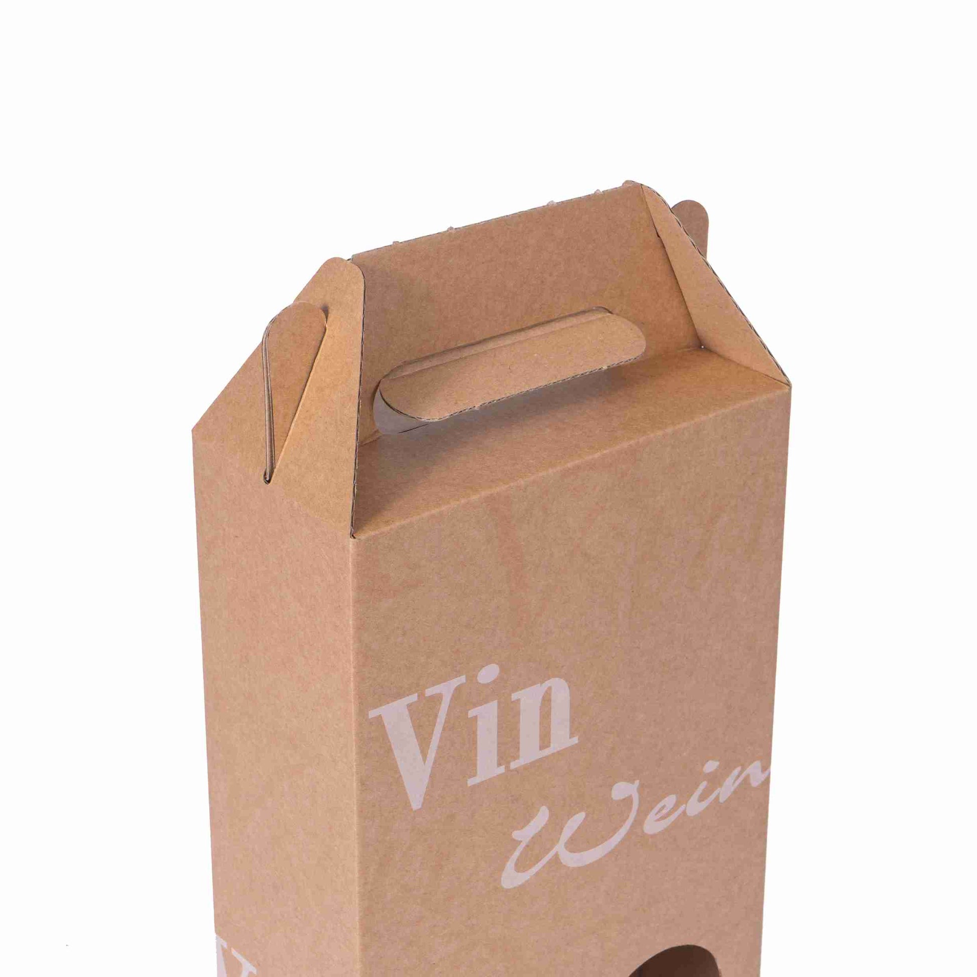 Weinpräsentkarton Scripto, Wellpappe, braun – Innenmass 166 × 362 × 82 mm – für 2 Flaschen – 1 Stk., ab 200 Stk.