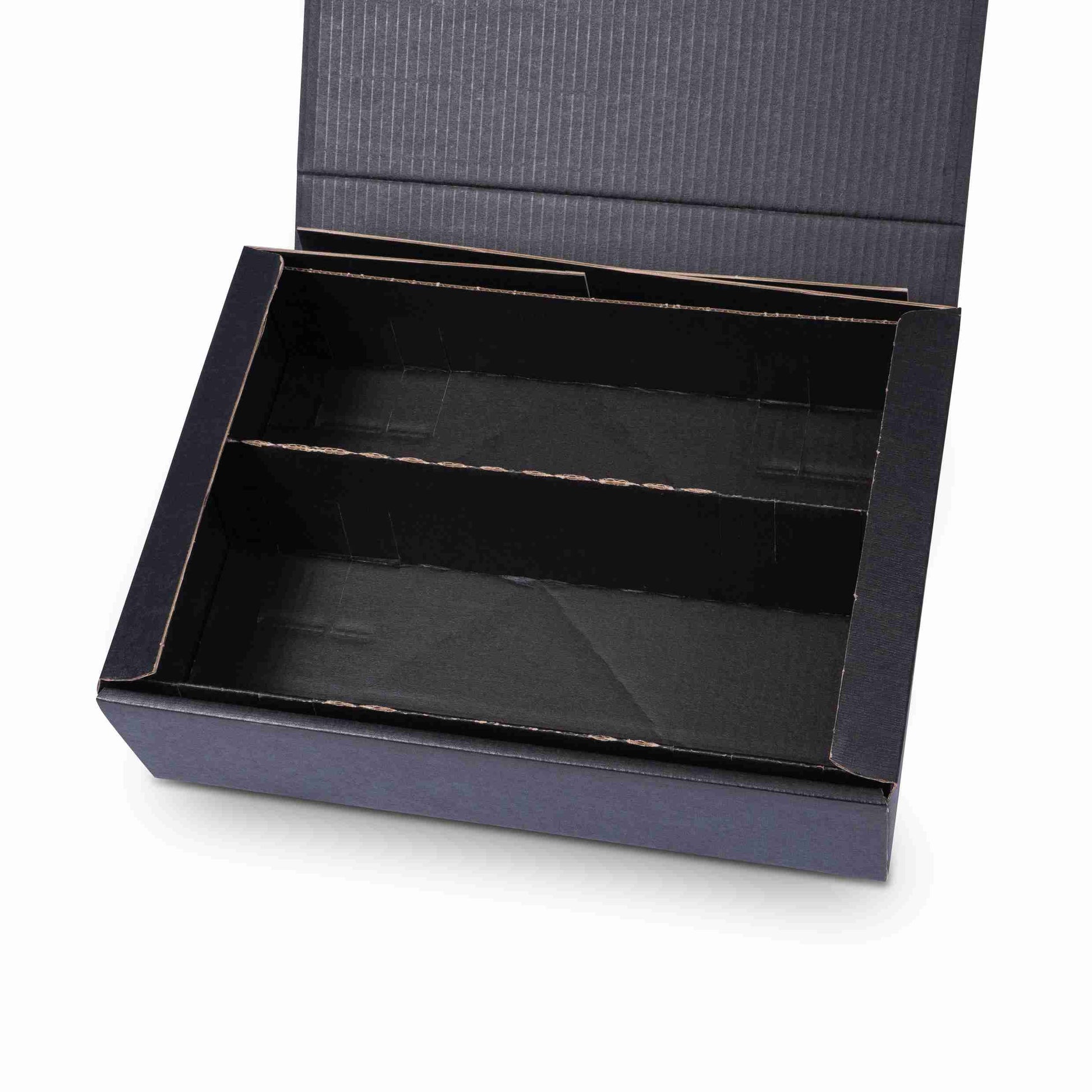 Model Weinpräsentkarton schwarz – Innenmass 360 × 90 × 250 mm – für 3 Flaschen – 1 Stk., ab 50 Stk.
