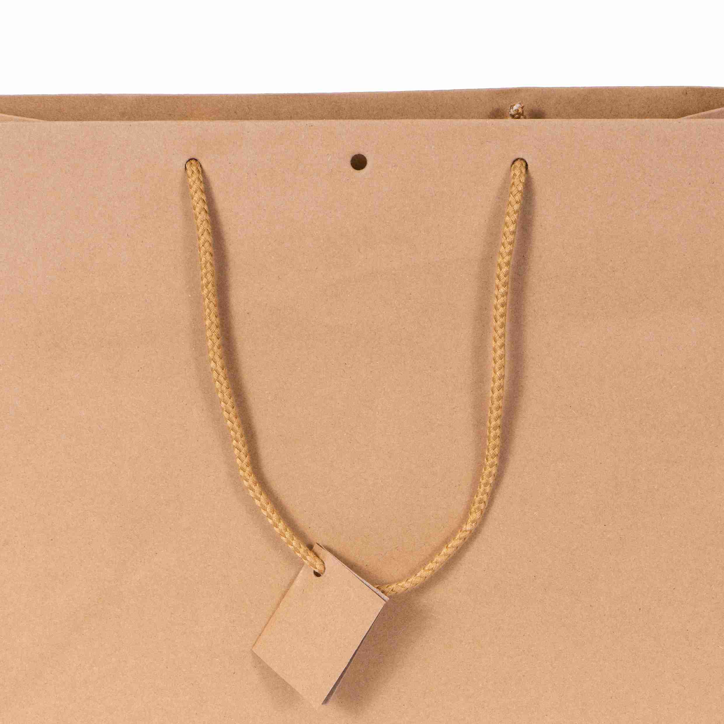 Model Geschenktasche braun – 240 × 140 × 195 mm – Etikette, Blockboden – 1 Stk., ab 200 Stk.