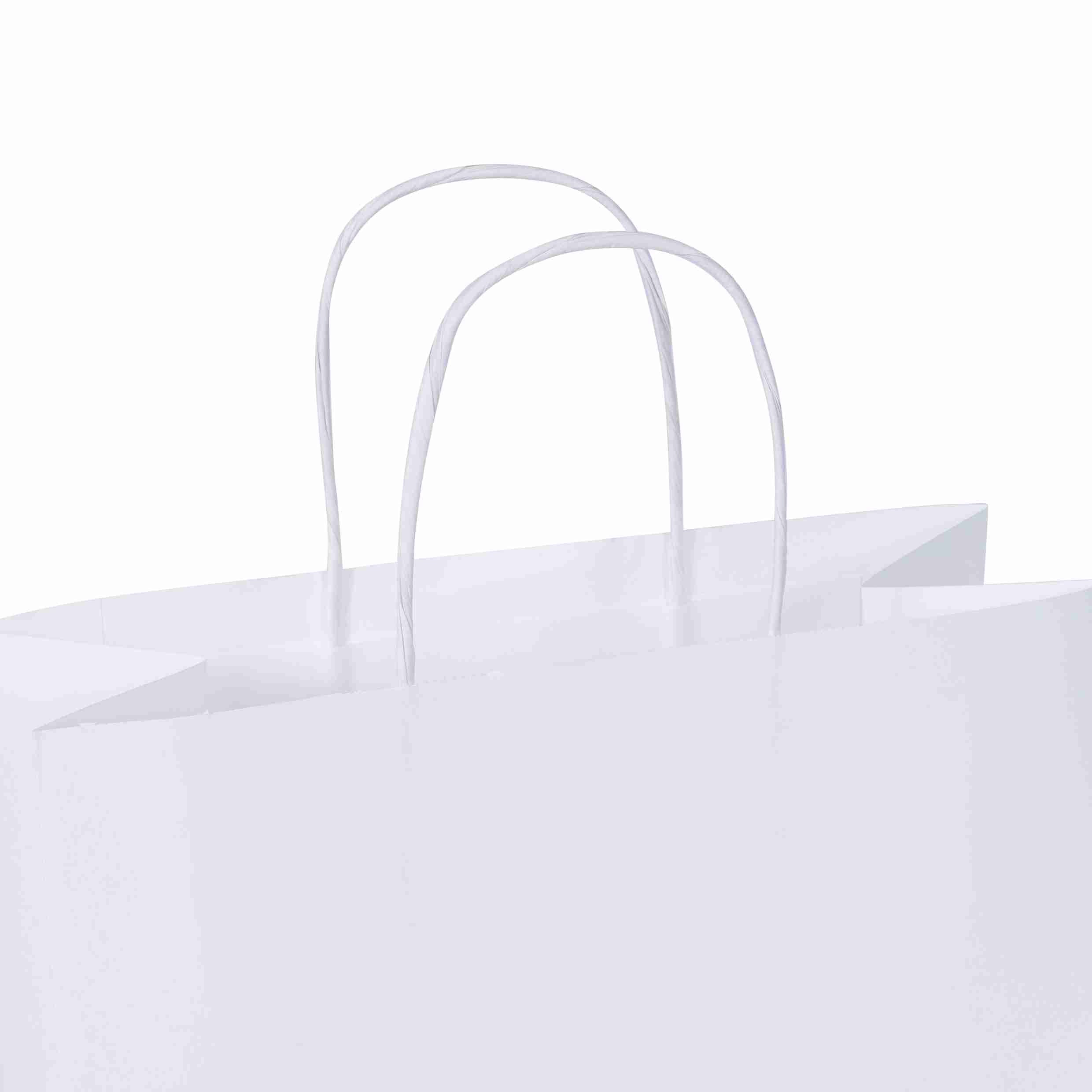 Model Geschenktasche Kraftpapier weiss – 190 × 210 × 80 mm – stabiler Tragegriff, ohne Fenster – 1 Stk., ab 500 Stk.
