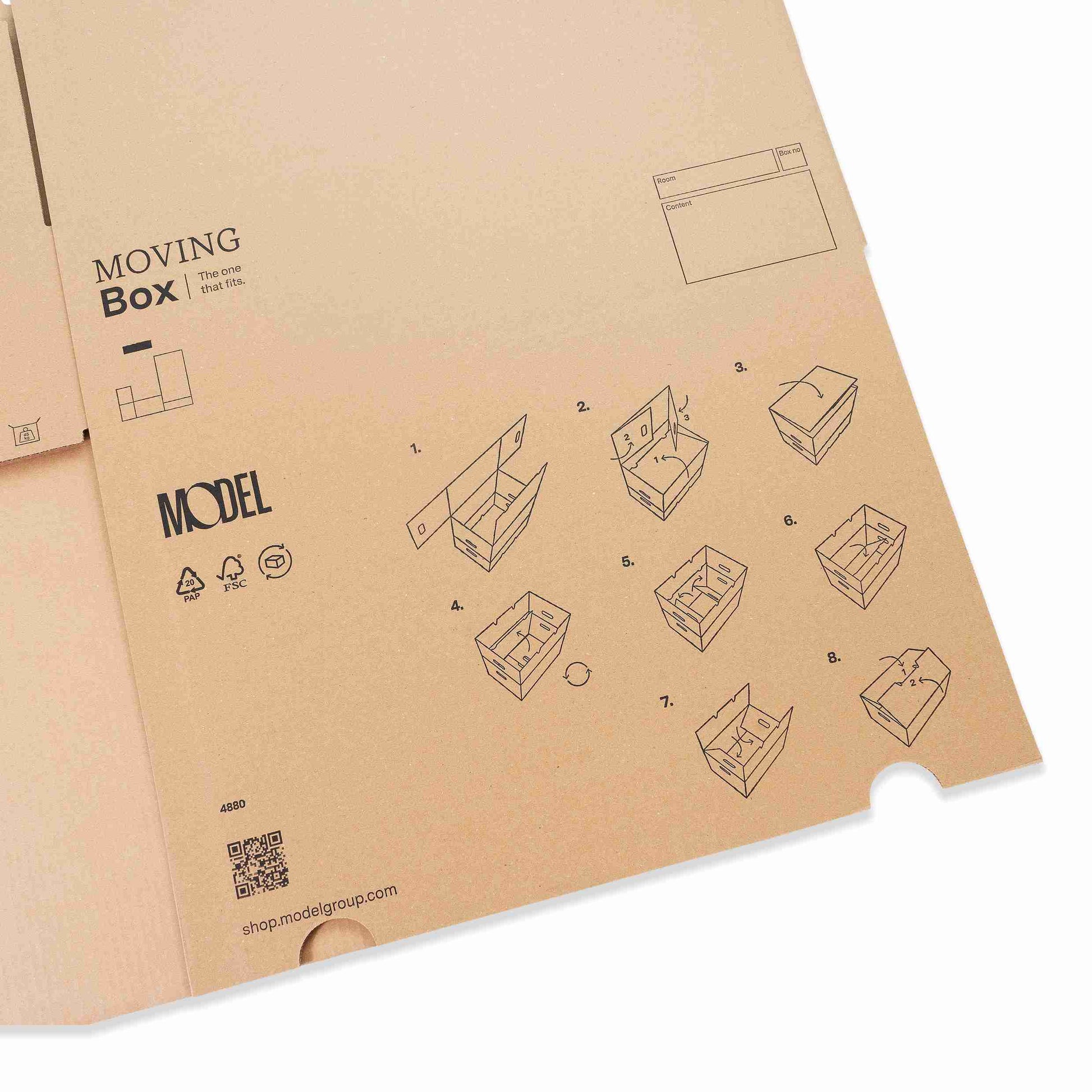 Model Fix-Aufrichtekarton – 567 × 358 × 688 mm, braun, modularer Aufbau, Deckel – 1 Stk., ab 50 Stk.