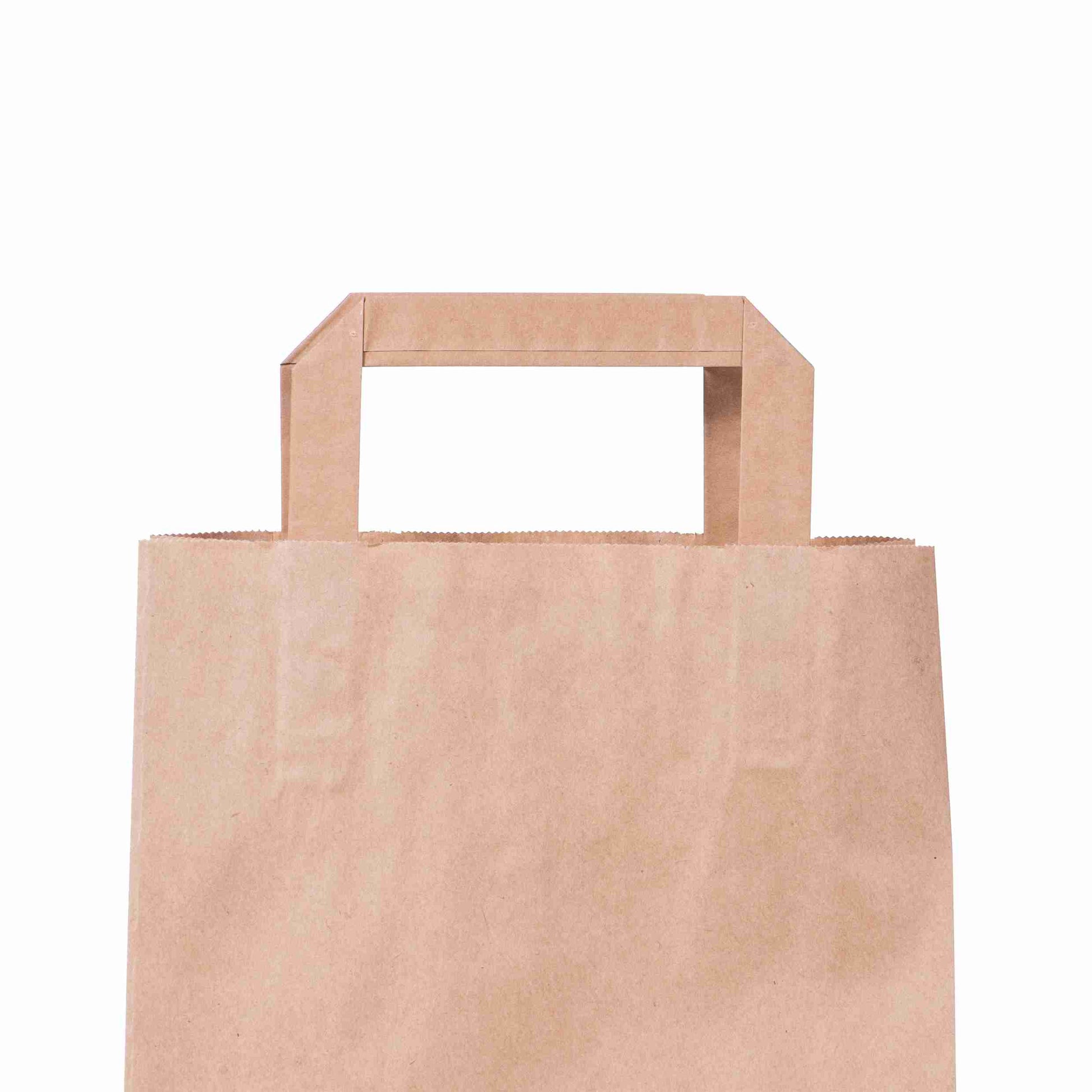 Papier-Tragetaschen, braun, 200×100×280 mm, Flachhenkel – 1 Palette (16'000 Stk.)