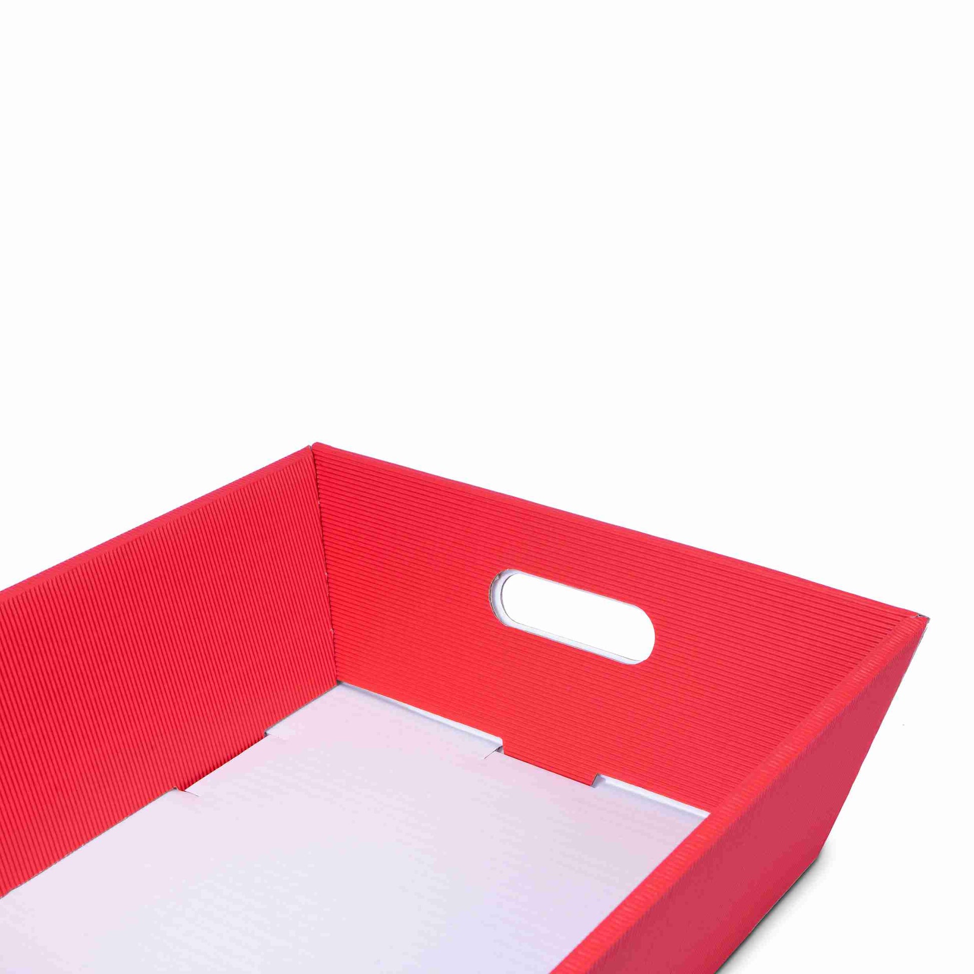 Model Geschenkkorb rot – Innenmass 370 × 130 × 280 mm – Wellpappe, mit Grifflöchern – 1 Stk., ab 50 Stk.