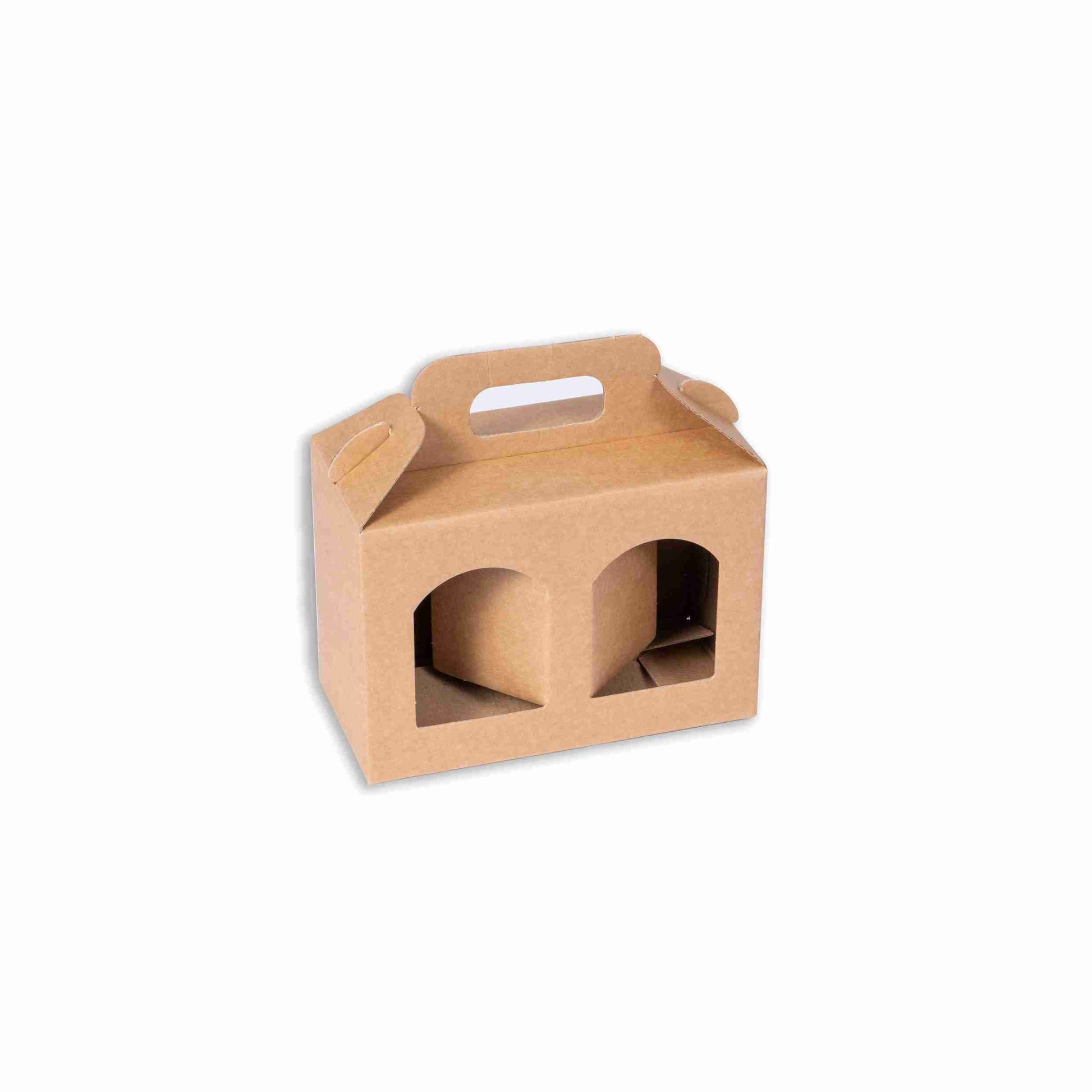 Weinpräsentkarton Wellpappe braun – Innenmass 170 × 120 × 80 mm – für 2 Flaschen – 1 Stk., ab 20 Stk.