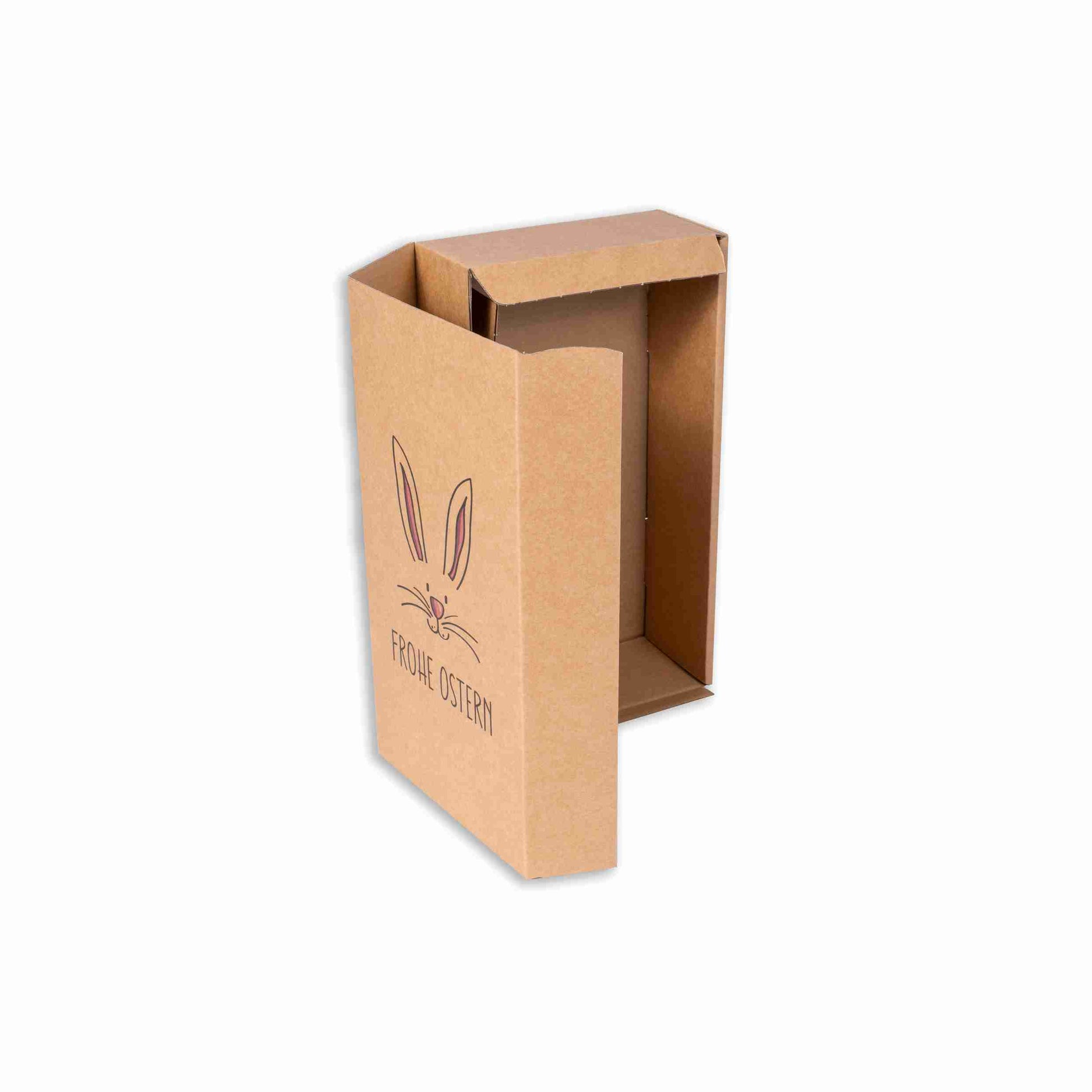 Weinpräsentkarton Osterhasen, Wellpappe braun – Innenmass 180 × 360 × 90 mm – für 2 Flaschen – 1 Stk., ab 200 Stk.