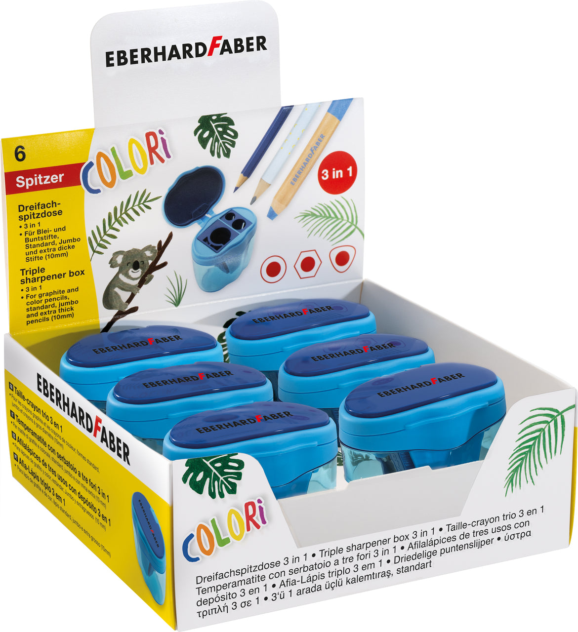 Eberhard Faber COLORI Dreifach-Spitzdose – für Standard- und JUMBO-Stifte – Blau