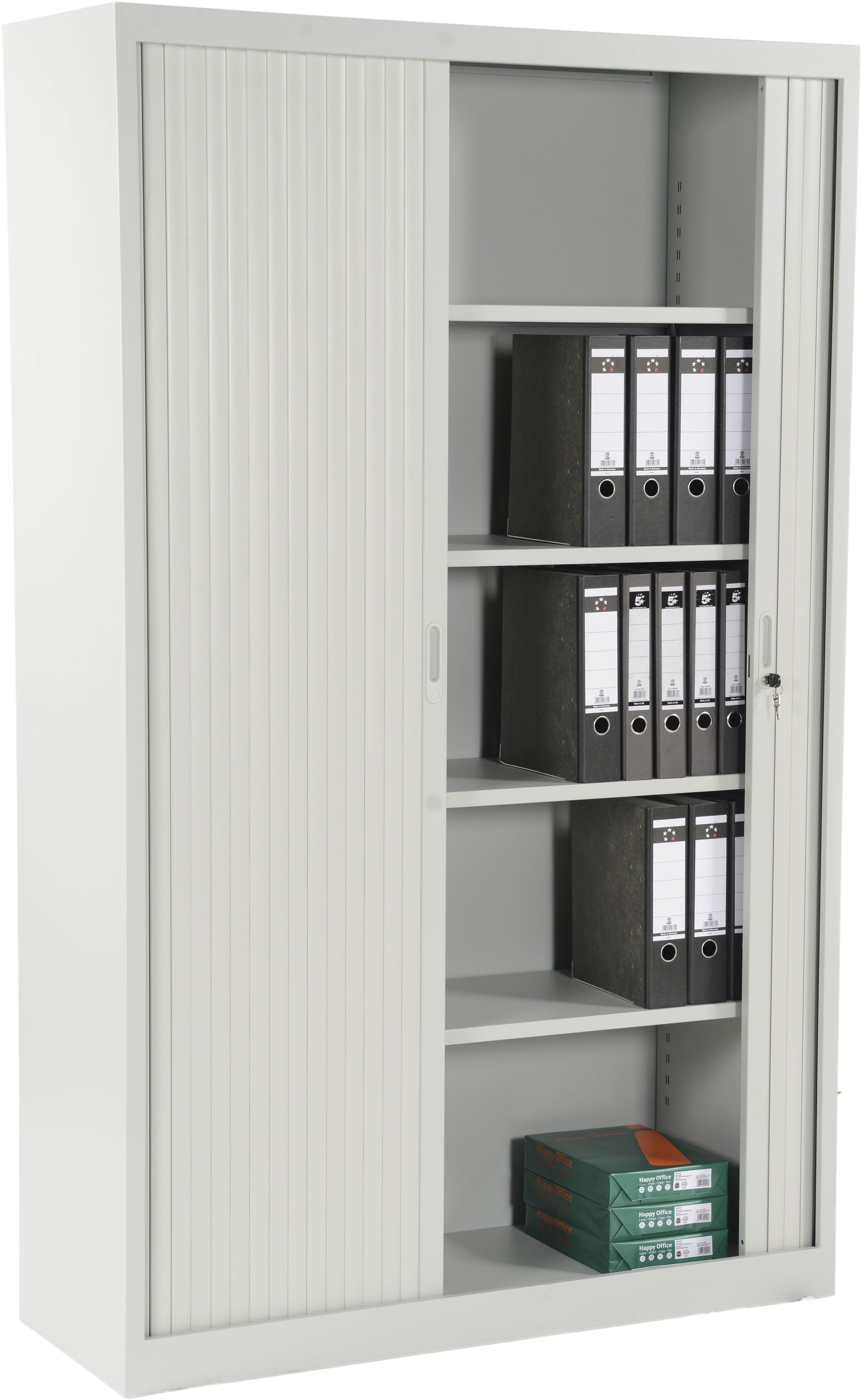 Edgy RS05/7035 – Rollladenschrank, 5 Ordnerhöhen, abschliessbar, 450 × 1'220 × 1'950 mm, lichtgrau, Stahlblech