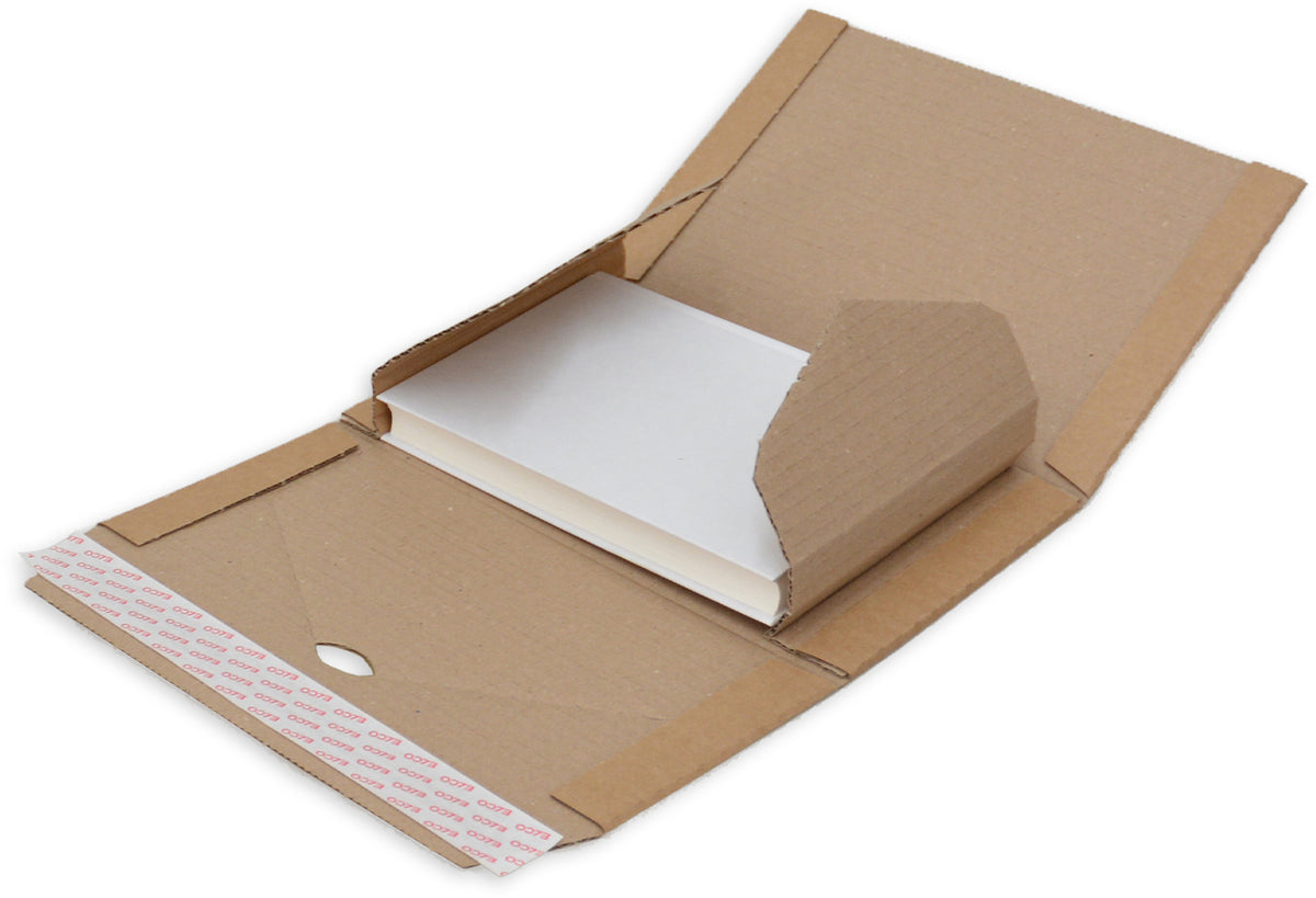 Elco Versandkarton Unipack – für A5 – Innenmass 267 × 161 × 32–72 mm – selbstklebend, höhenvariabel – braun