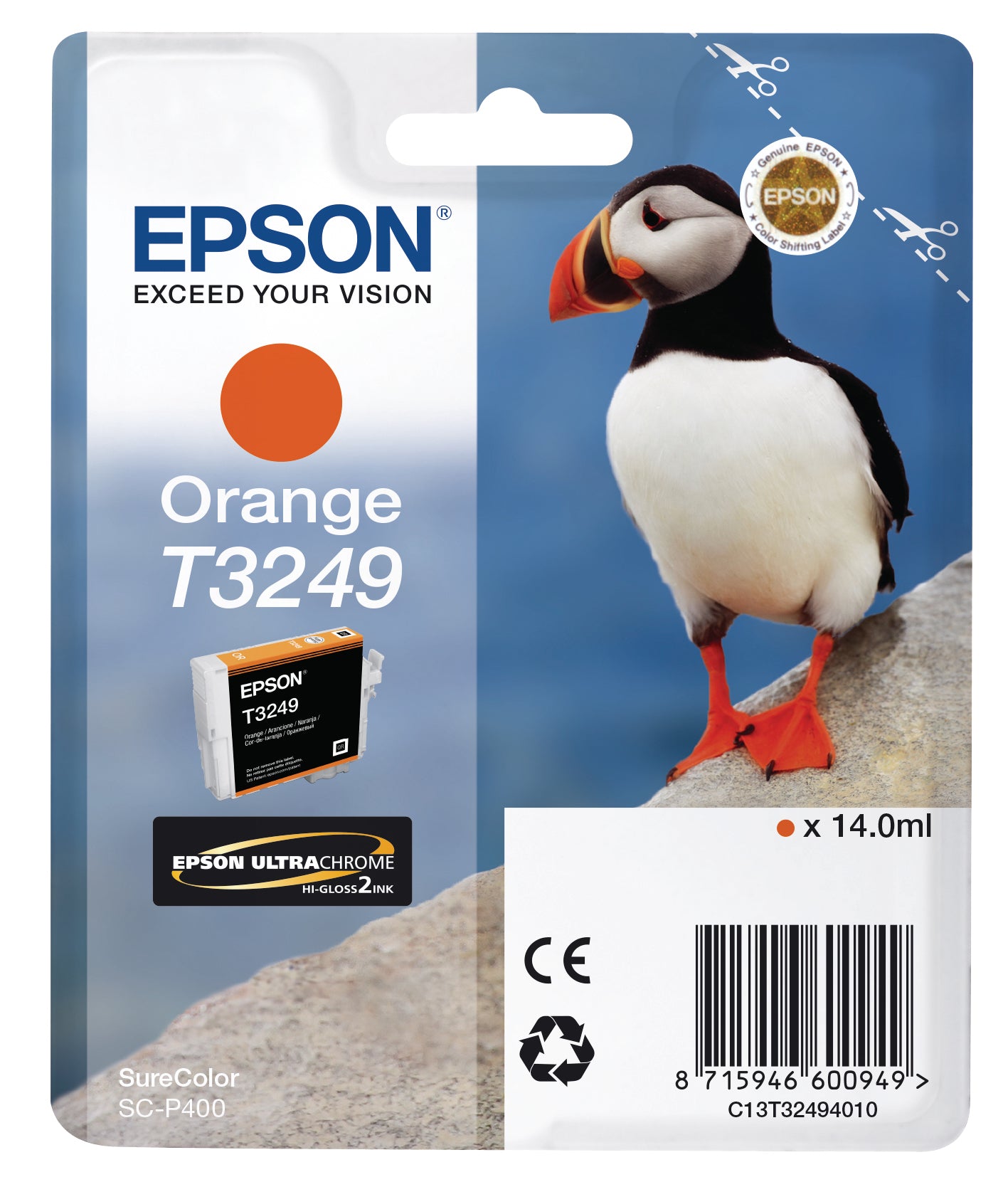 Epson T324940 Orange Tintenpatrone (Original) – 980 Seiten – für SureColor SC-P400 – C13T32494010