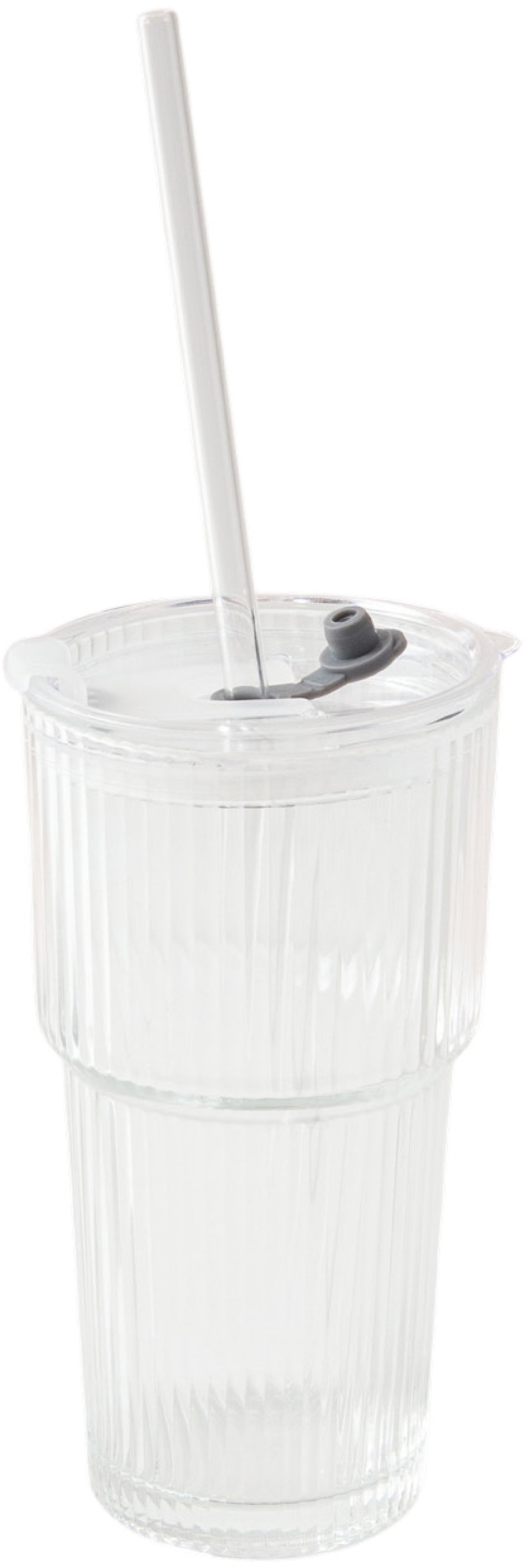 Esmee Trinkglas Riva – 550 ml, Glas, mit Deckel und Strohhalm, spülmaschinenfest