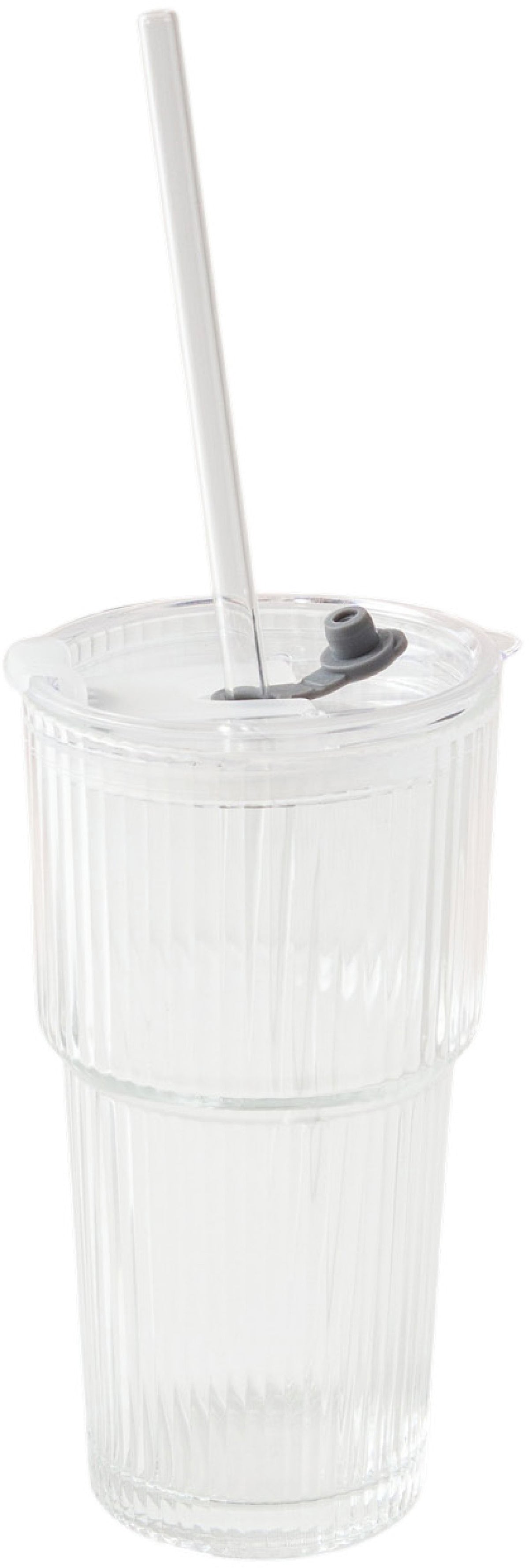 Esmee Trinkglas Riva – 550 ml, Glas, mit Deckel und Strohhalm, spülmaschinenfest