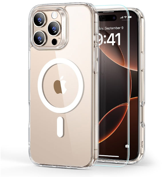 Electronic Silk Road Corp. ESR Classic Hybrid Backcover – für Apple iPhone 16 Pro, MagSafe, Transparent, mit Glas-Displayschutz
