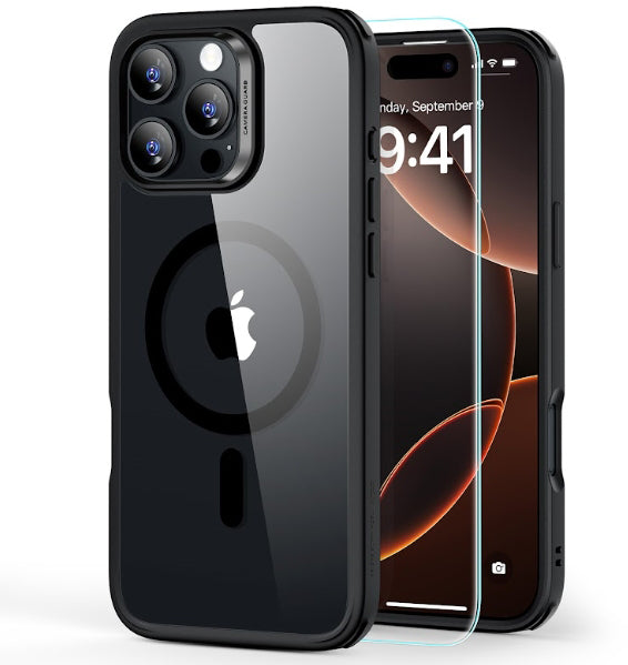 Electronic Silk Road Corp. ESR Classic Hybrid Backcover – für Apple iPhone 16 Pro Max, MagSafe, Transparent, Panzerglas, Easy-Press-Taste