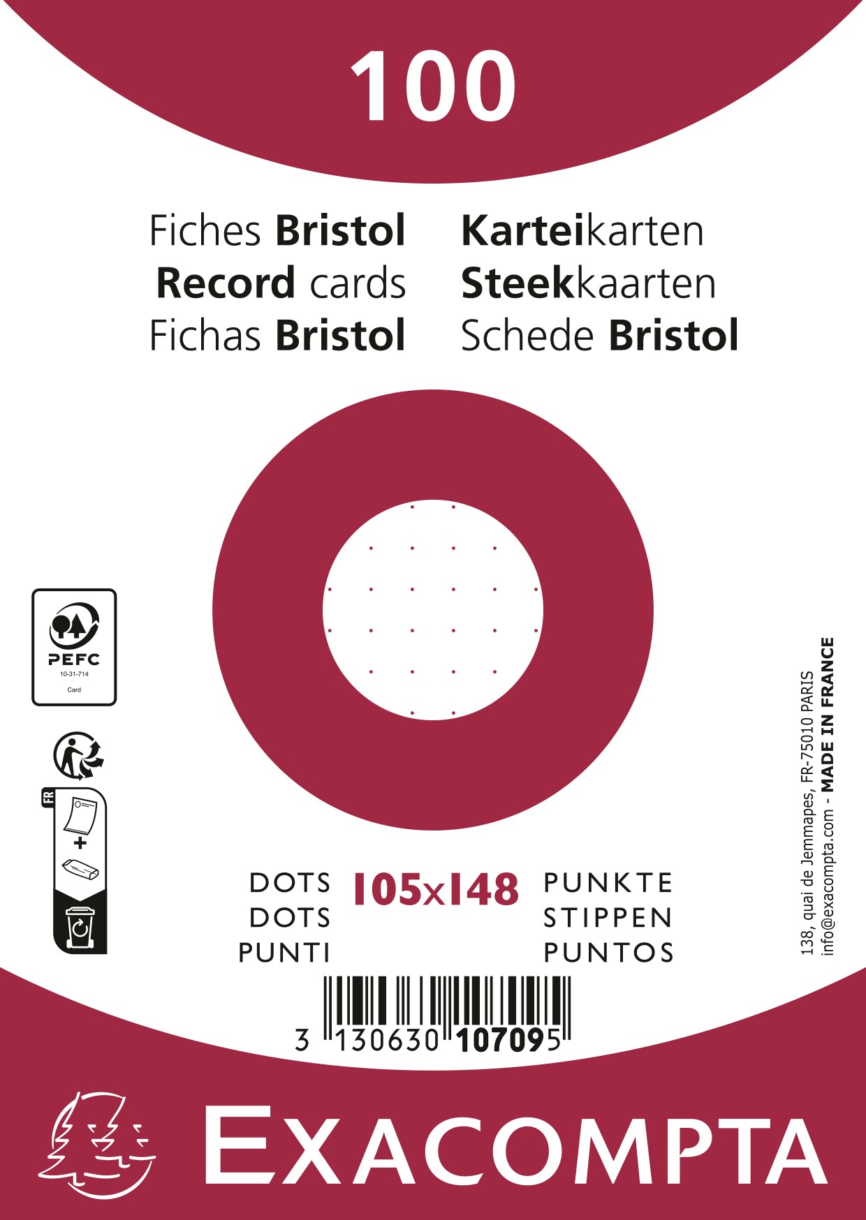 Exacompta Karteikarten – A6 – punktkariert, weiss, 205 g/m² – 100 Stk