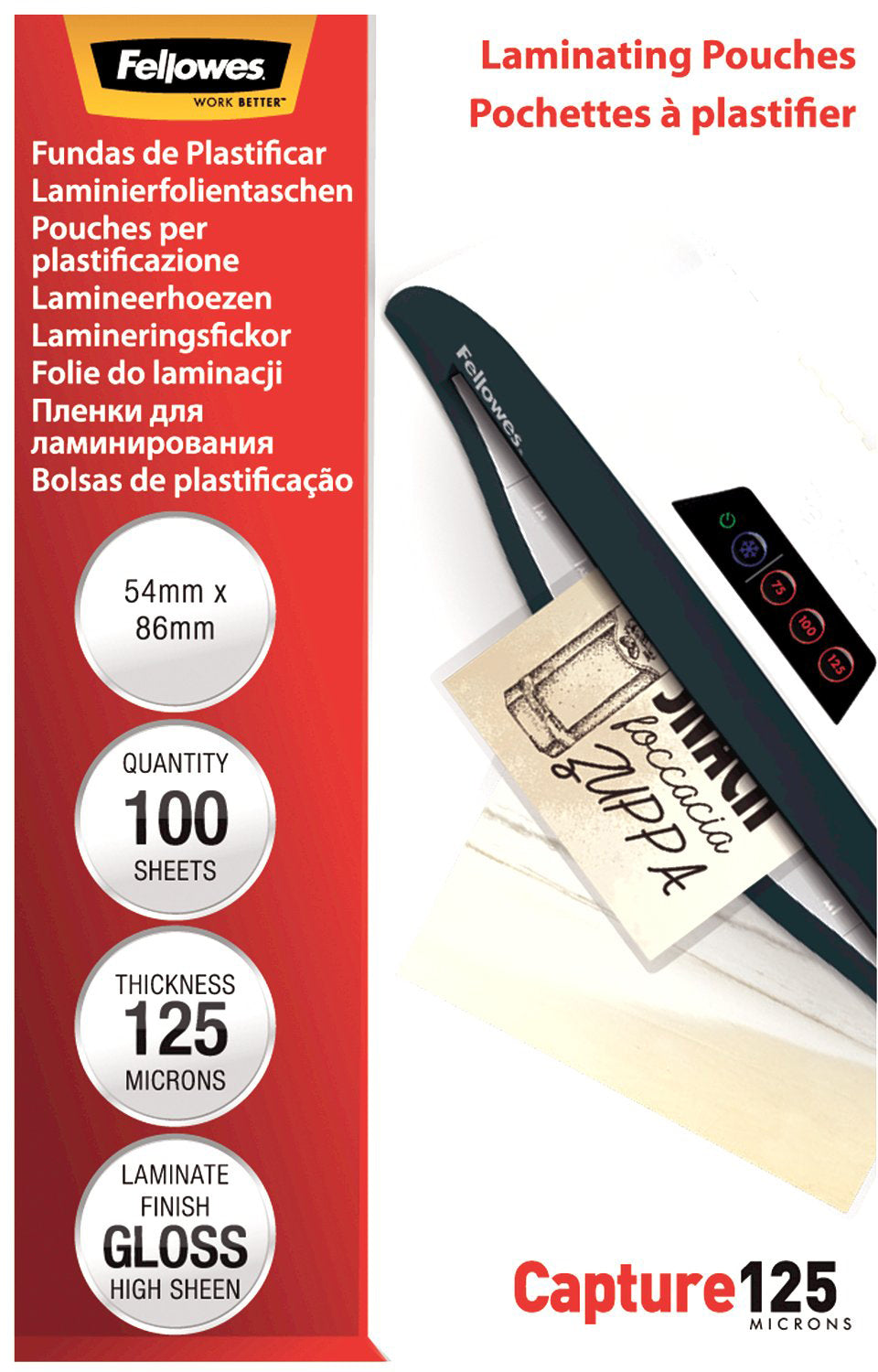 Fellowes Laminierfolien 54 × 86 mm – 125 µm, glänzend, 100 Stück