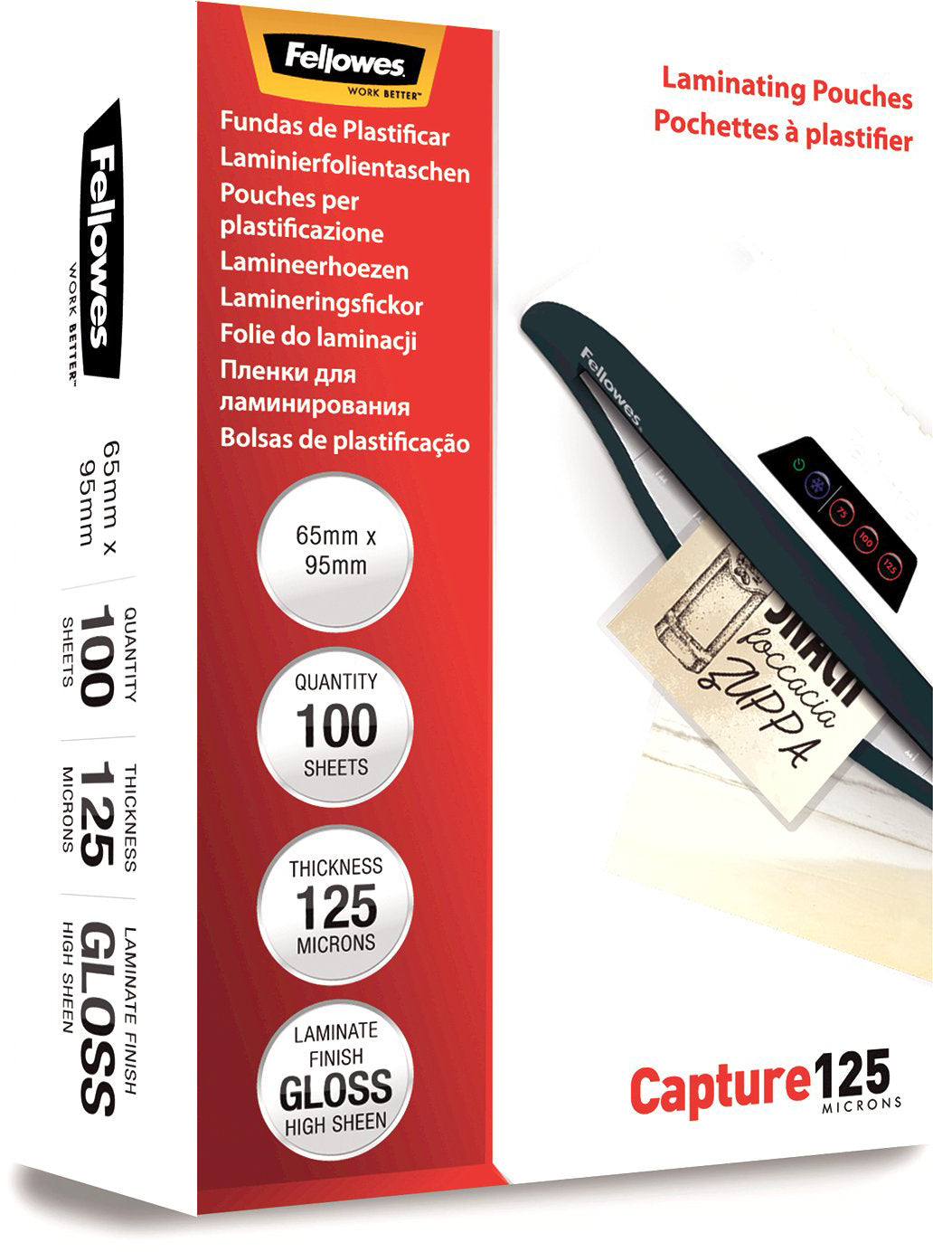 Fellowes Laminierfolien 65 × 95 mm – 125 µm, glänzend, 100 Stück