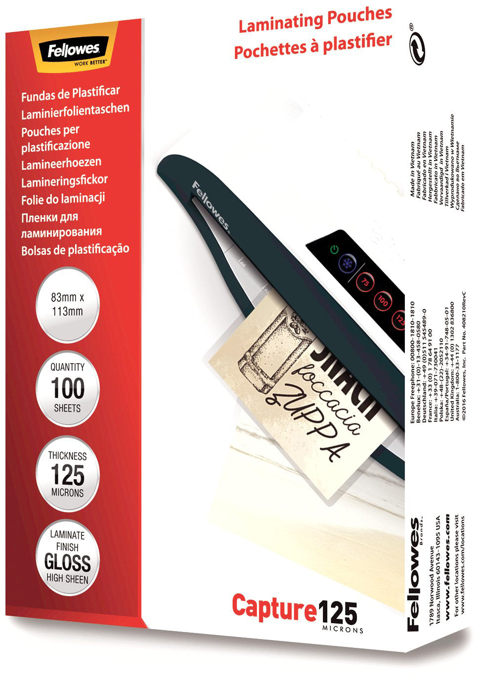 Fellowes Laminierfolien 83 × 113 mm – 125 µm, glänzend, 100 Stück