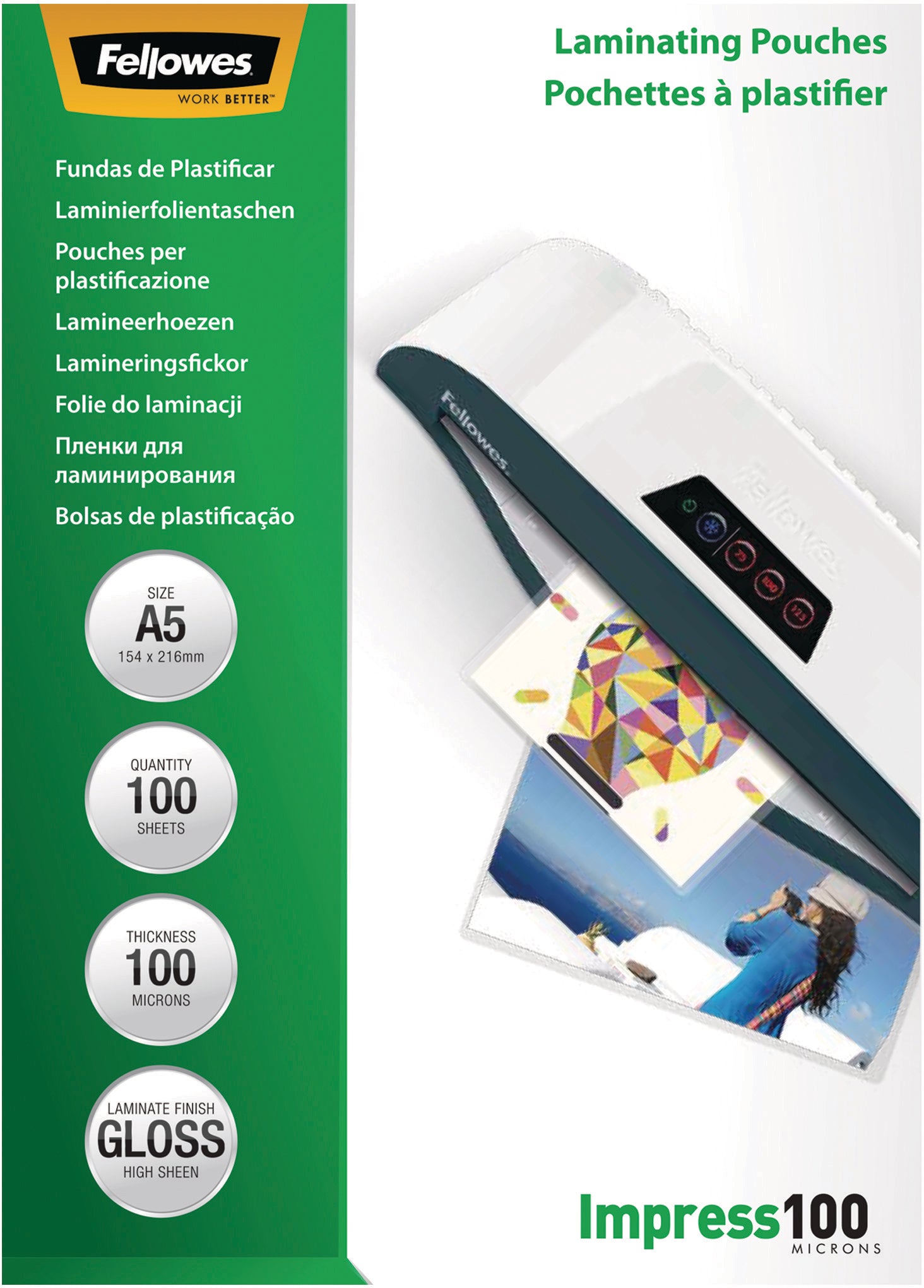 Fellowes Selbstlaminierfolien A5 – 100 µm, glänzend, 100 Stück