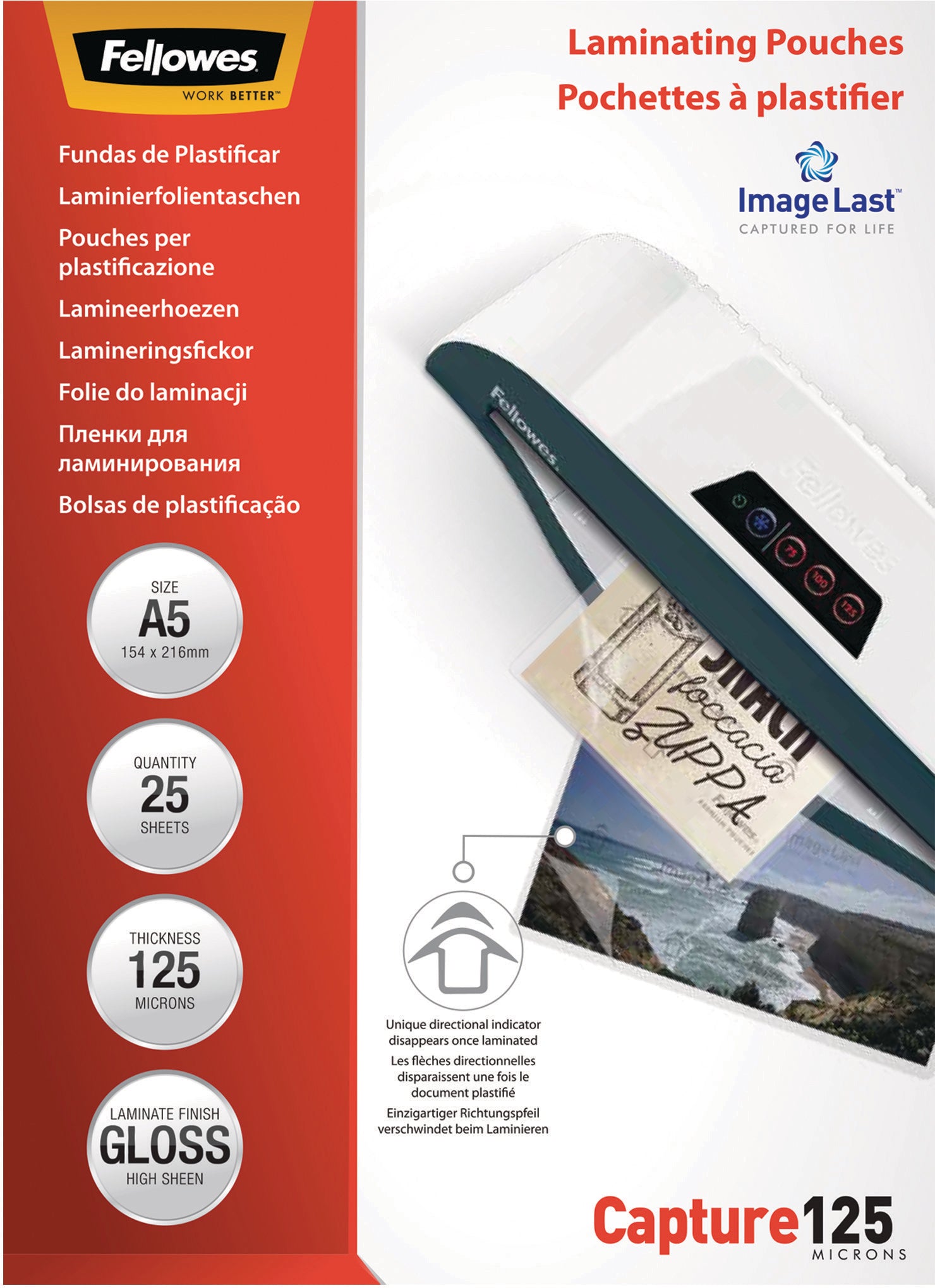 Fellowes Laminierfolien A5 – 125 µm, glänzend, 25 Stück