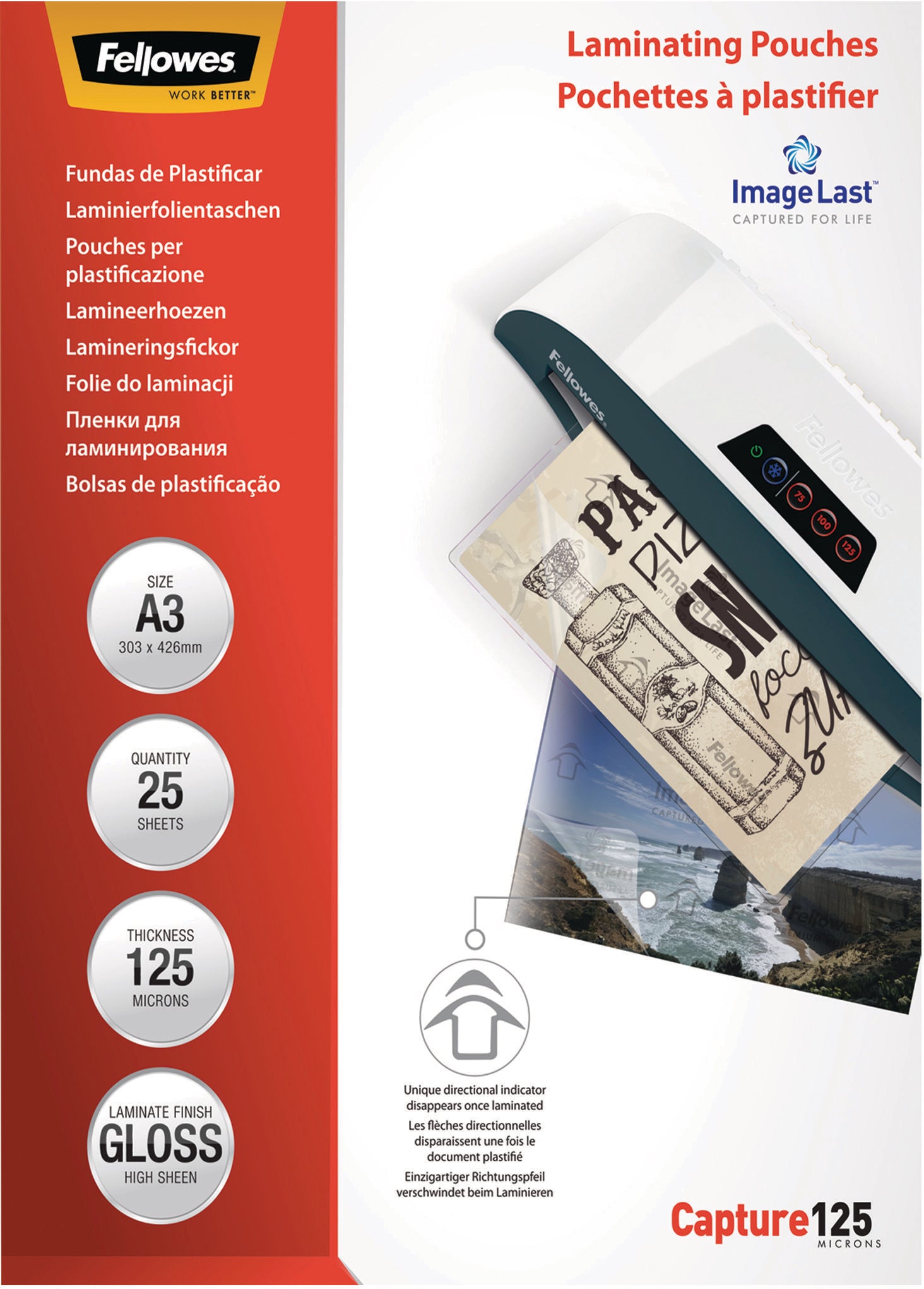 Fellowes Laminierfolien A3 – 125 µm, glänzend, 25 Stück