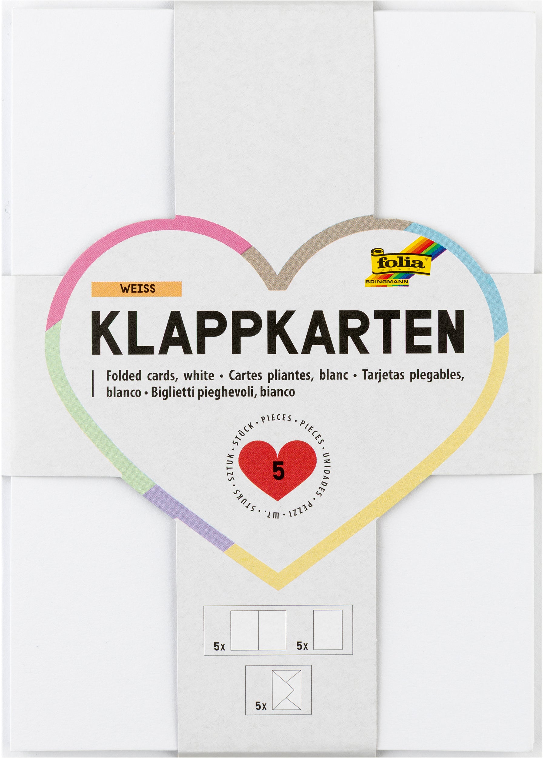 Folia Karten-Set mit Couverts – A6, 220 g/m² Papier, Weiss – 5 Stk