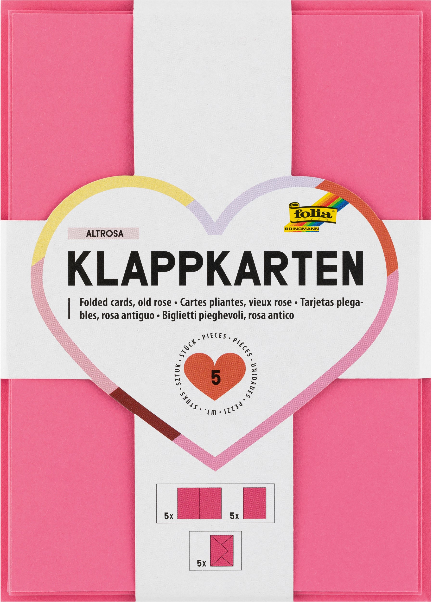 Folia Klappkarten-Set – A6, 220 g/m² Papier, Altrosa – 5 Stk