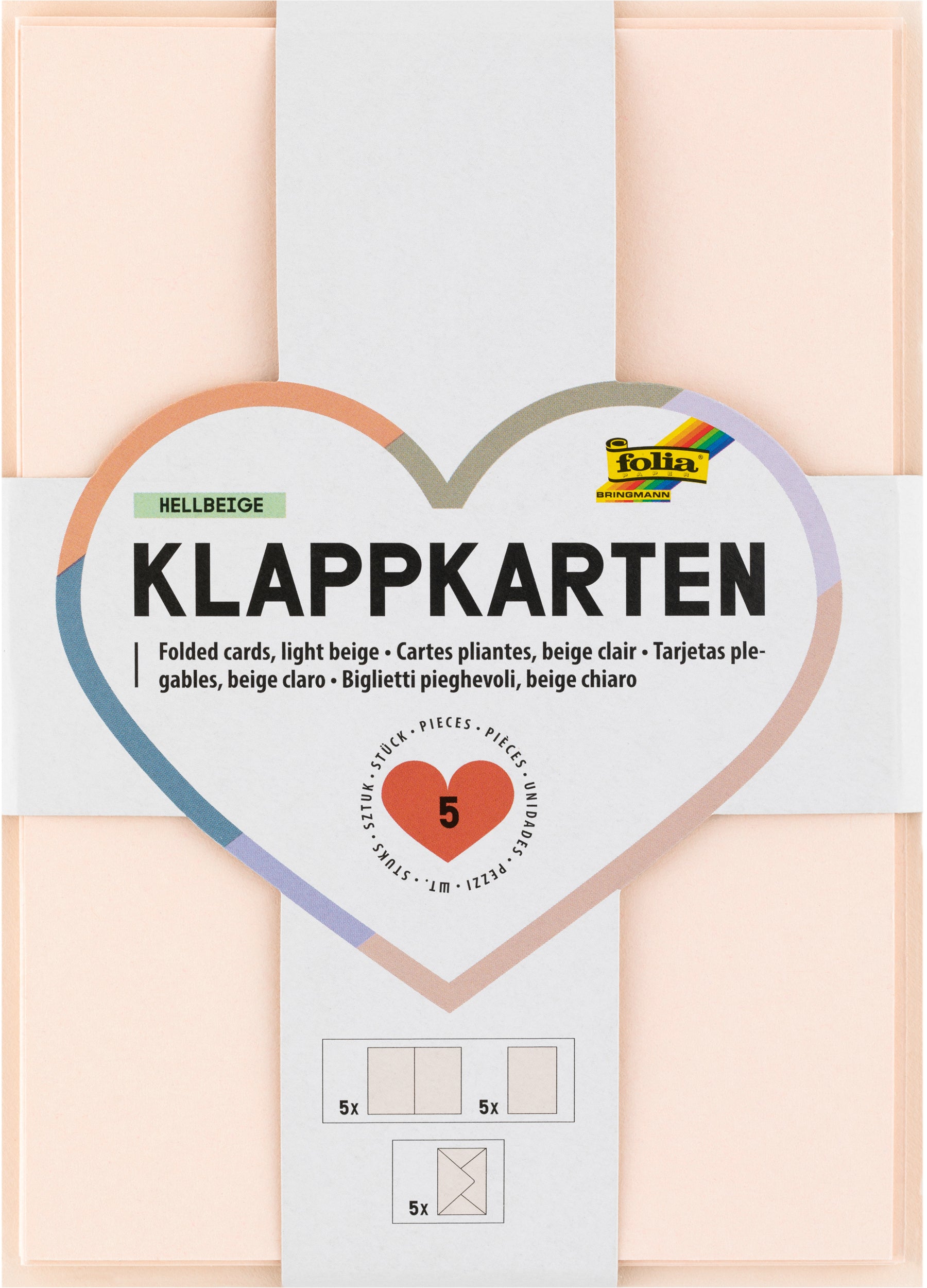 Folia Klappkarten-Set – A6, 220 g/m² Papier, Hellbeige – 5 Stk