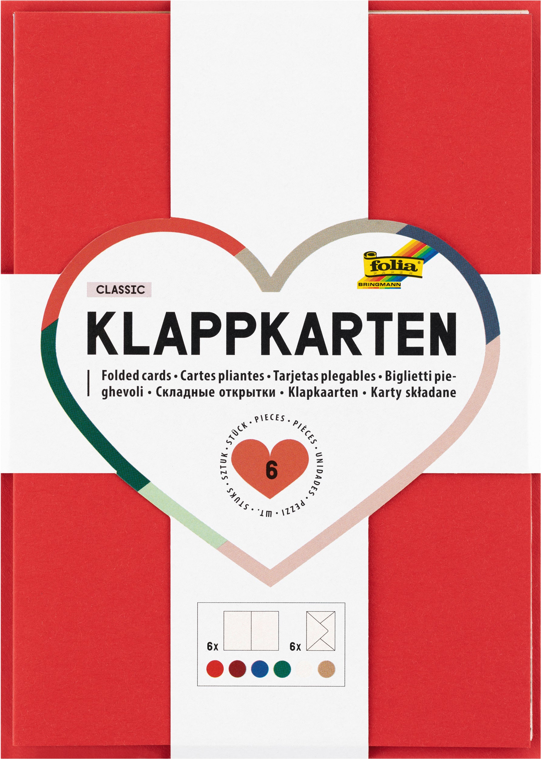 Folia Karten-Set mit Couverts – A6, Karton 220 g/m², CLASSIC, mehrfarbig – 6 Sets