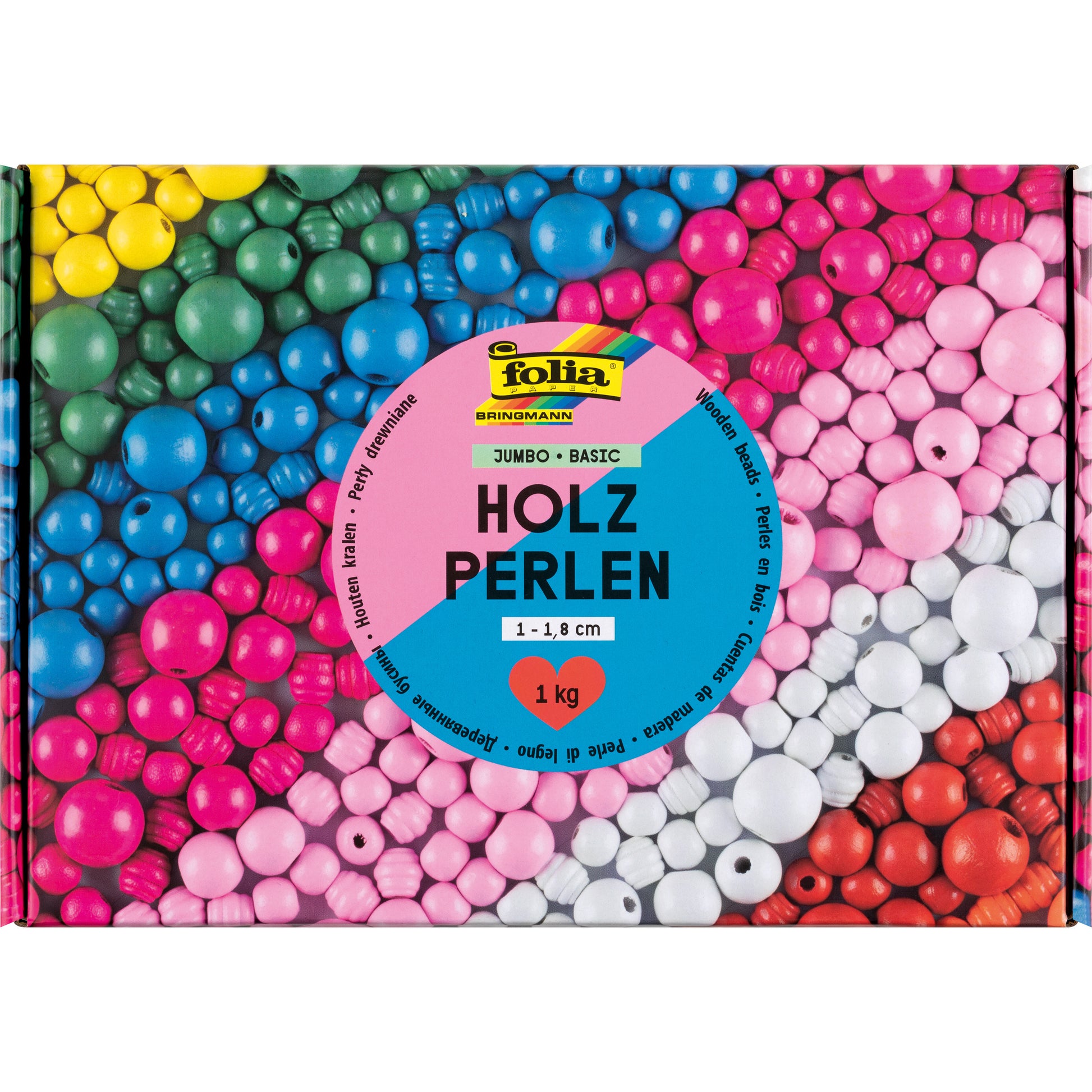 Folia Holzperlen-Mischung – mehrfarbig – Ø 10–18 mm – 1000 g – BASIC Jumbobox