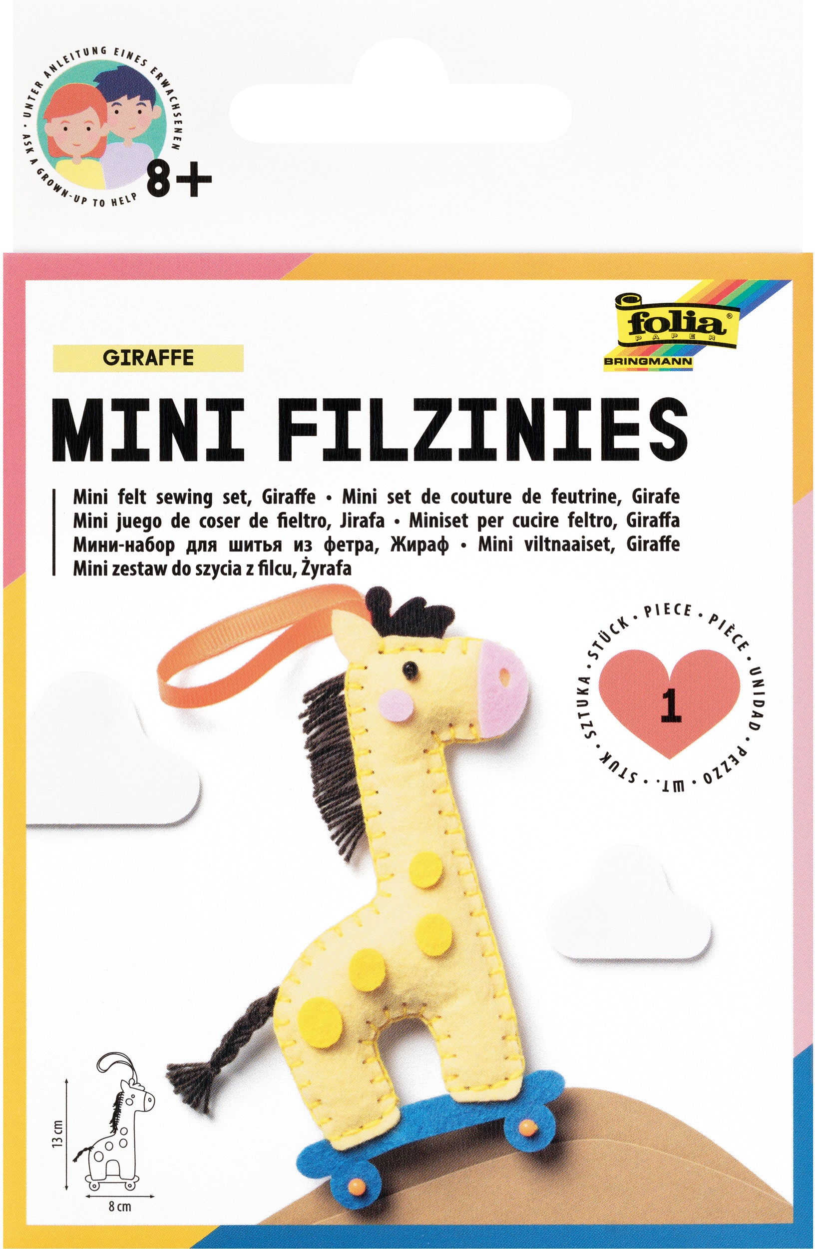 Folia Filzinies – Bastelset – Giraffe – 12-teilig – ab 8 Jahren – Filz, mehrfarbig