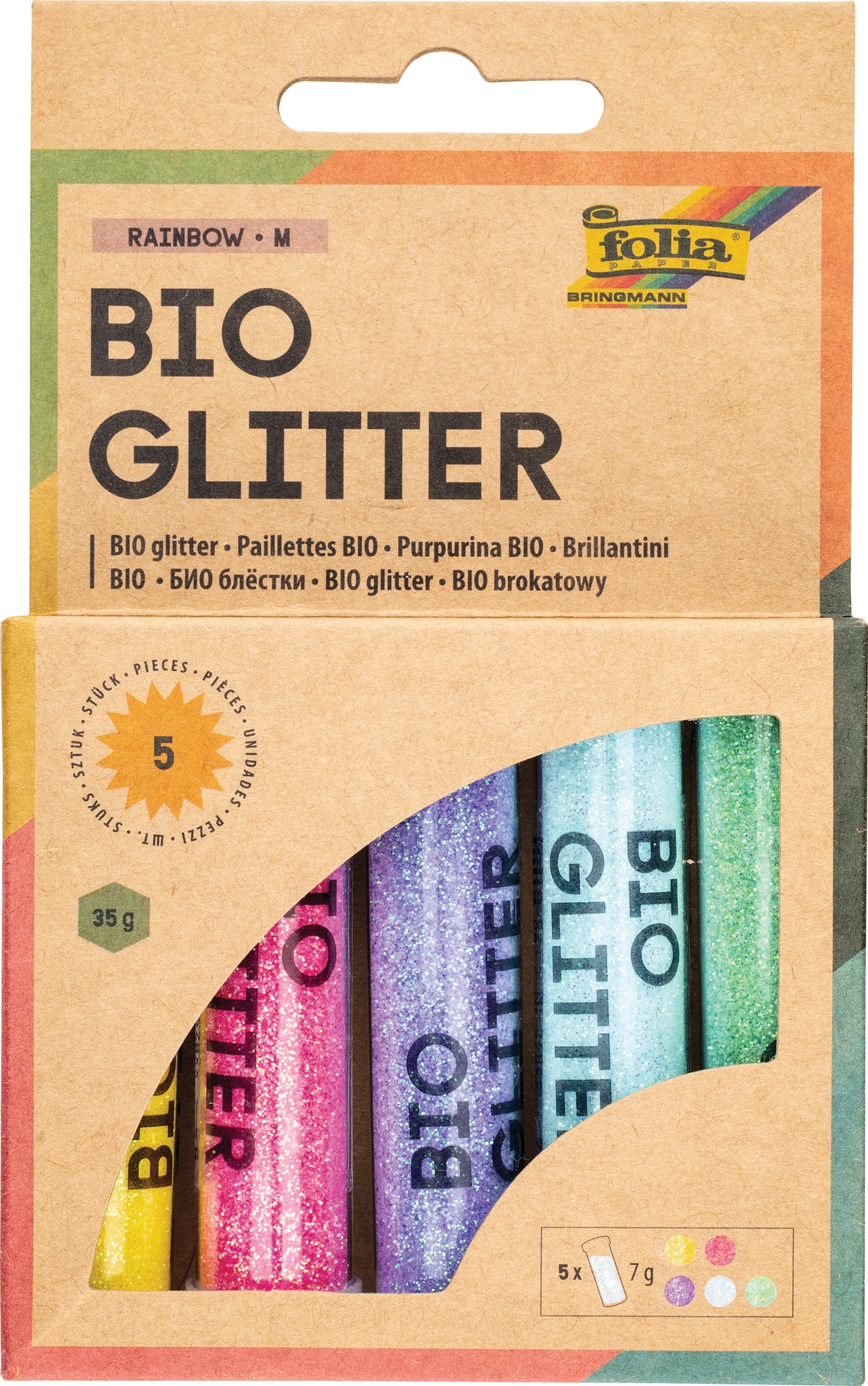 Folia Glitzerkleber, 5 Farben, Set mit 5 Tuben