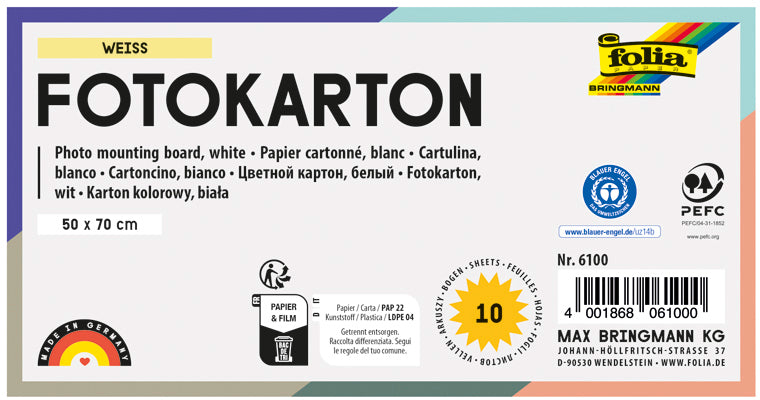 Folia Fotokarton – 50 × 70 cm, weiss, 300 g/m² – aus 100 % Altpapier