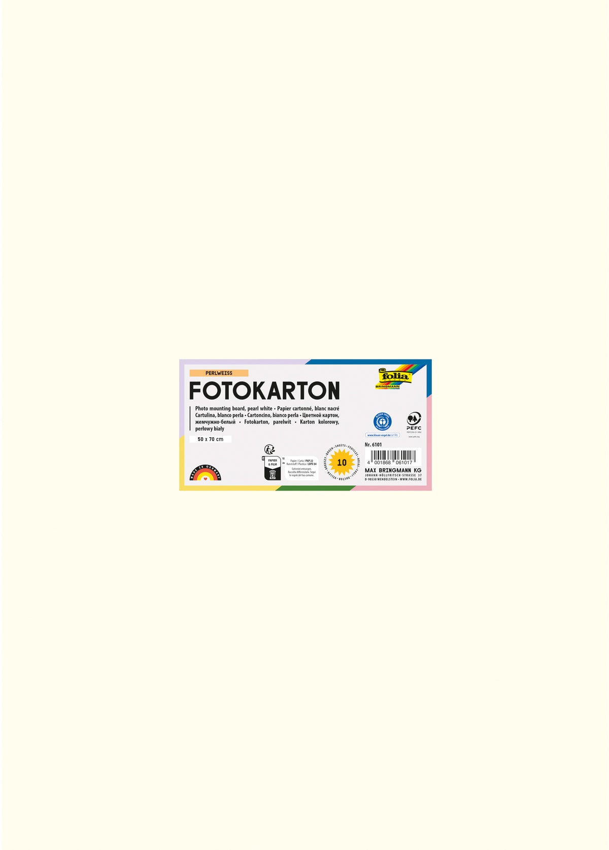 Folia Fotokarton – 50 × 70 cm, perlweiss, 300 g/m² – aus 100 % Altpapier