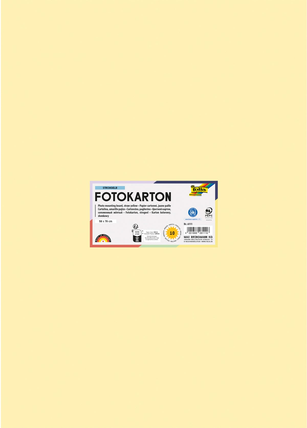 Folia Fotokarton – 50 × 70 cm, strohgelb, 300 g/m²