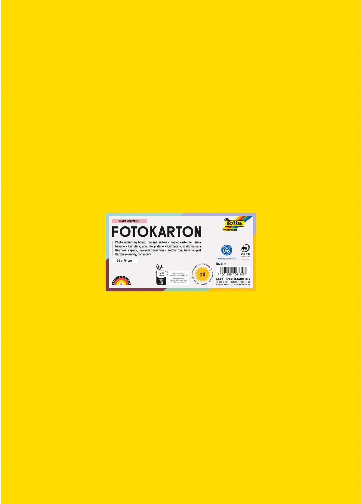 Folia Fotokarton – 50 × 70 cm, bananengelb, 300 g/m² – 100% Altpapier