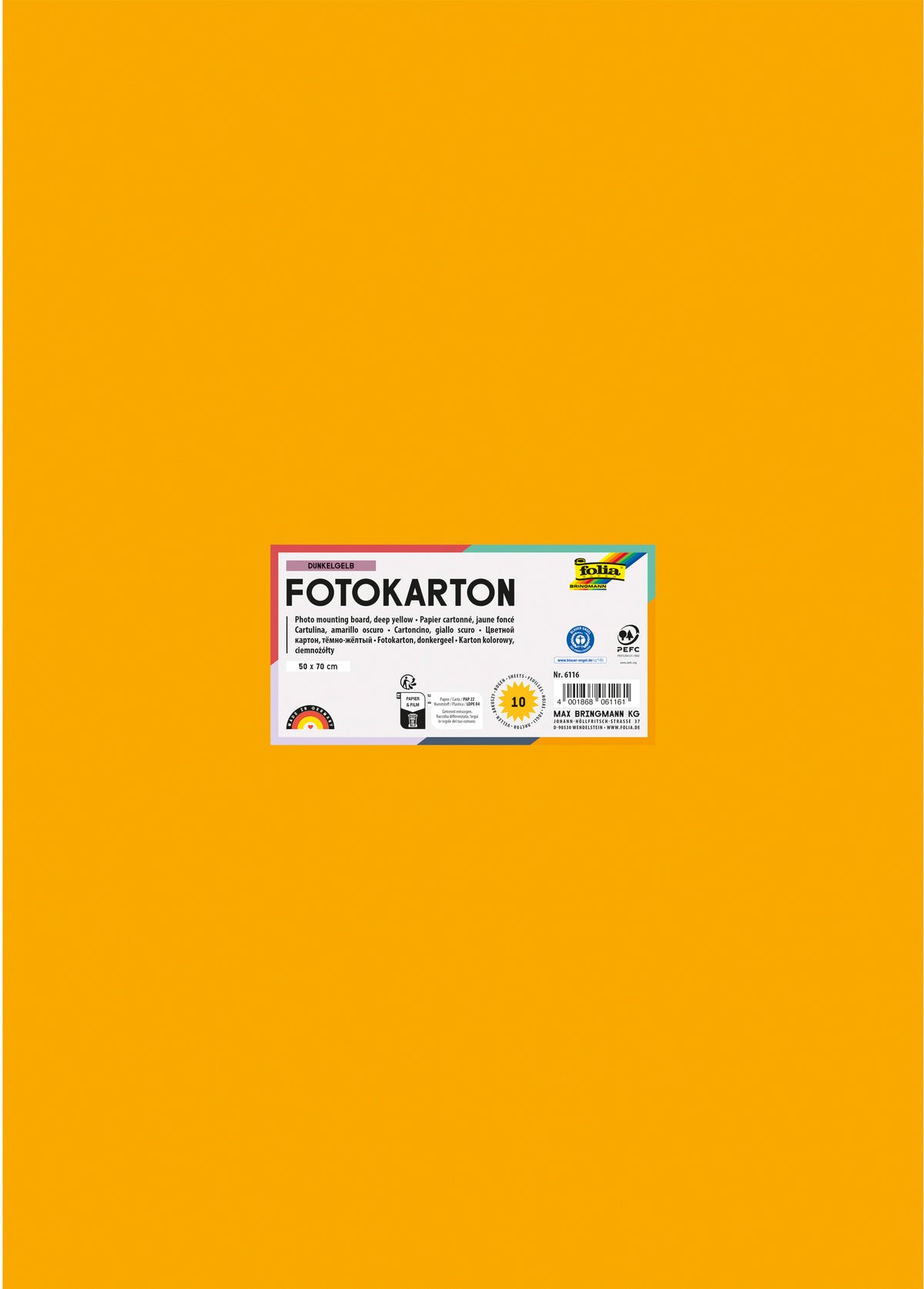 Folia Fotokarton – 50 × 70 cm, dunkelgelb, 300 g/m² – 100 % Altpapier