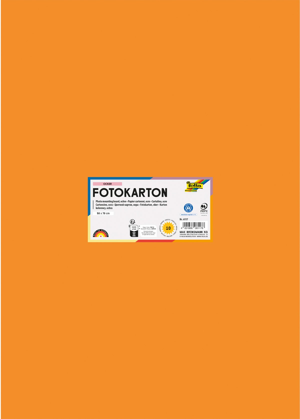 Folia Fotokarton – 50 × 70 cm, ocker, 300 g/m² – 100 % Altpapier