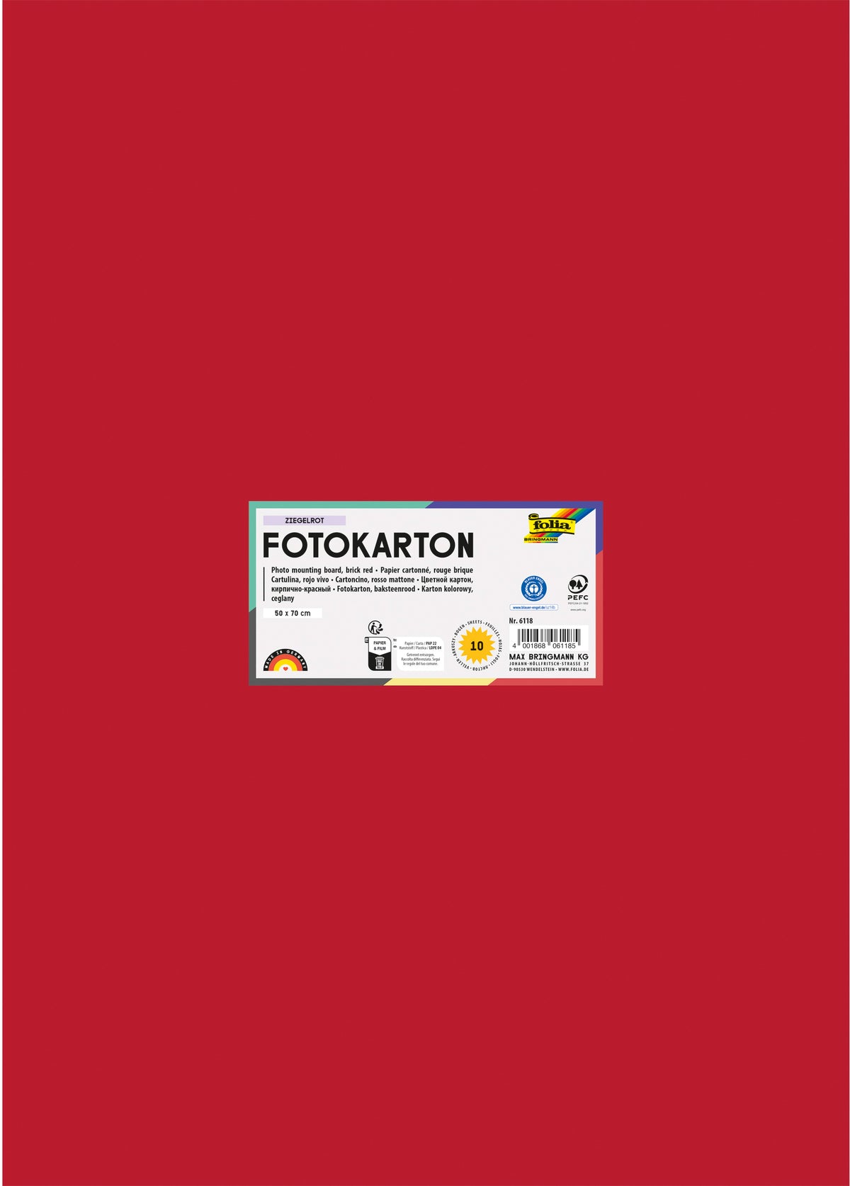 Folia Fotokarton – 50 × 70 cm, ziegelrot, 300 g/m² – 100 % Altpapier