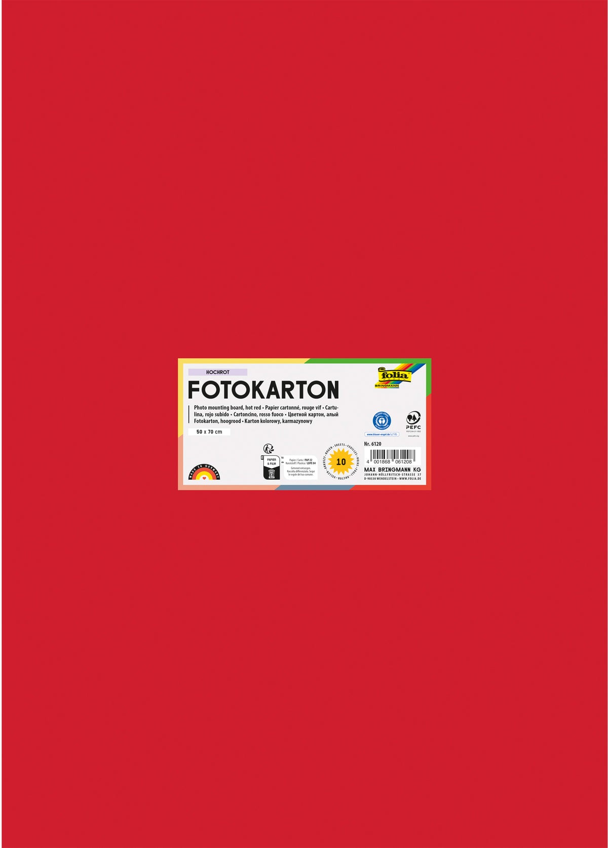 Folia Fotokarton – 50 × 70 cm, rot, 300 g/m²