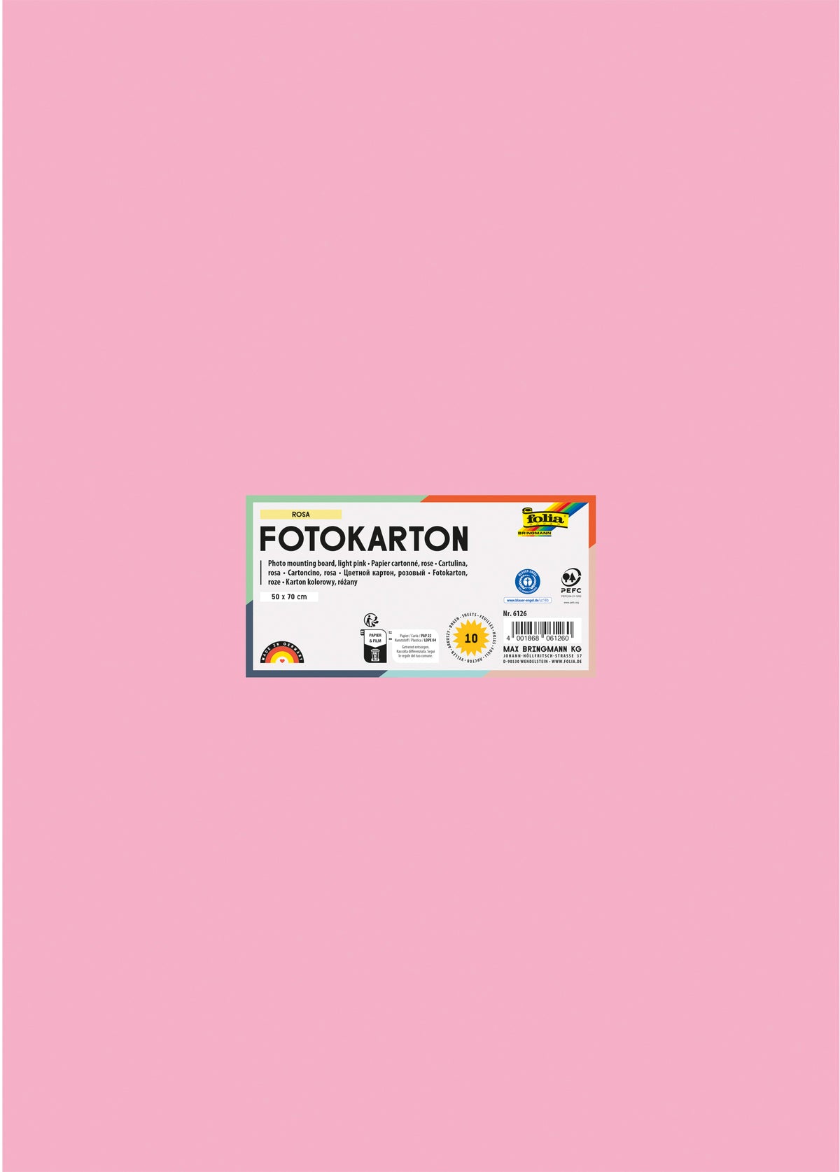Folia Fotokarton – 50 × 70 cm, rosa, 300 g/m² – 100 % Altpapier