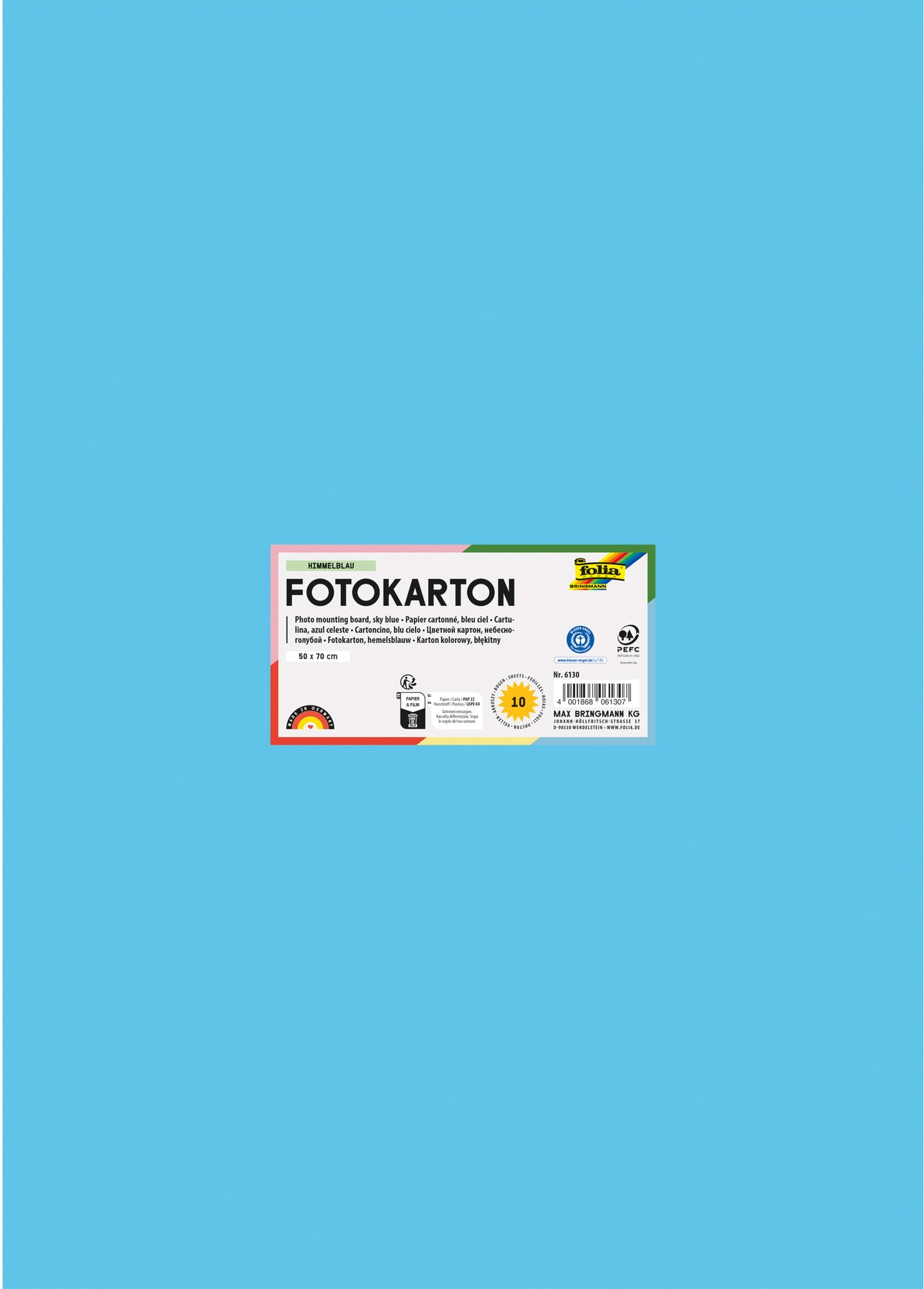 Folia Fotokarton – 50 × 70 cm, himmelblau, 300 g/m² – 100 % Altpapier