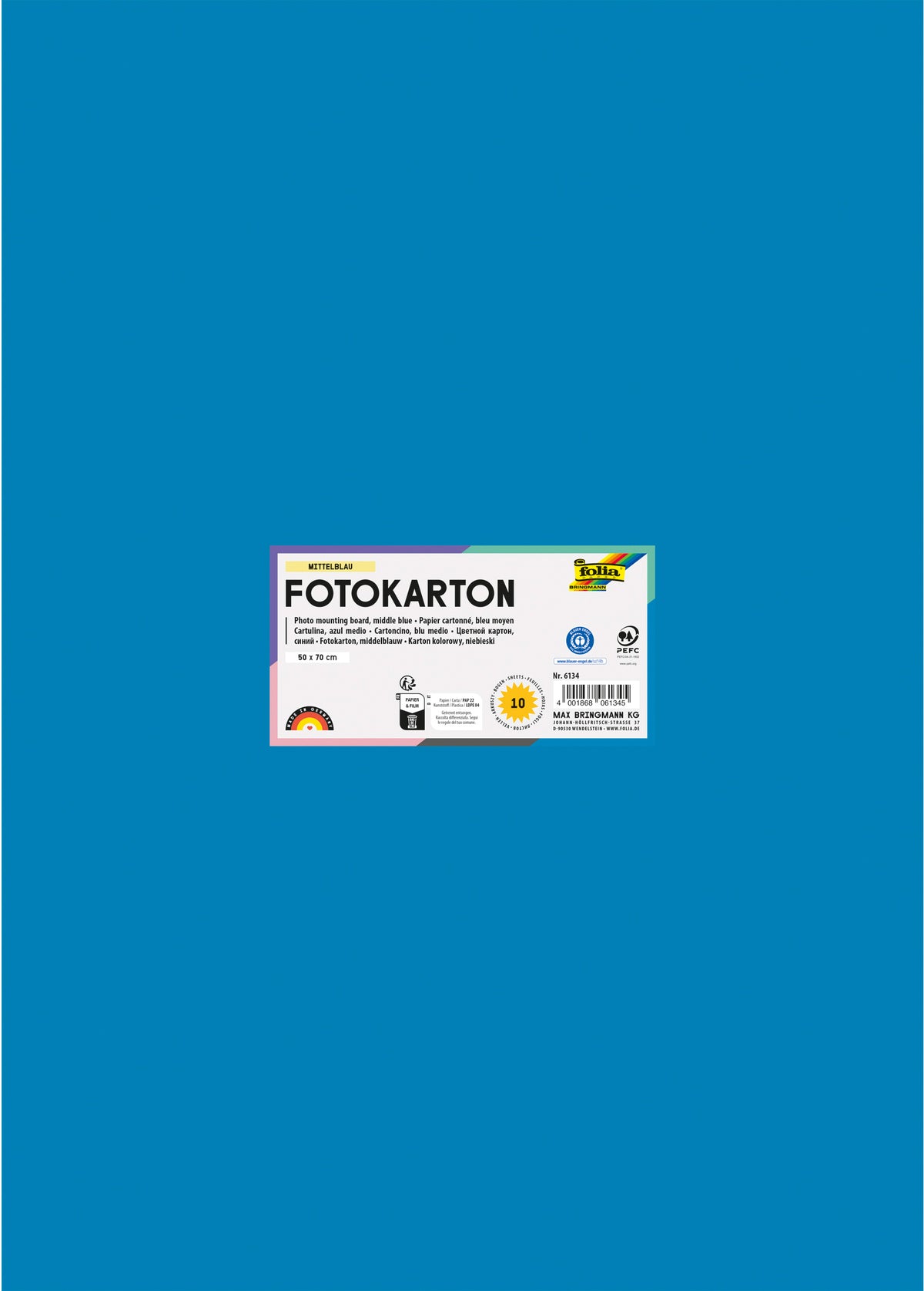 Folia Fotokarton – 50 × 70 cm, mittelblau, 300 g/m² – 100 % Altpapier