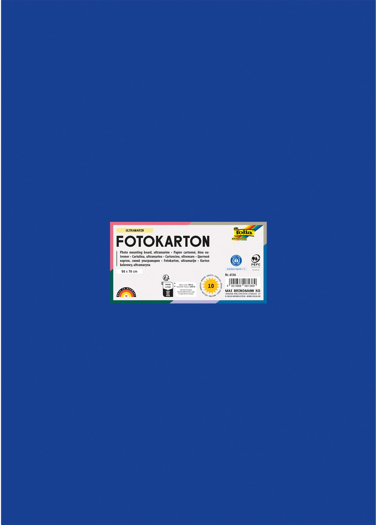Folia Fotokarton – 50 × 70 cm, Ultramarin, 300 g/m² – 100 % Altpapier